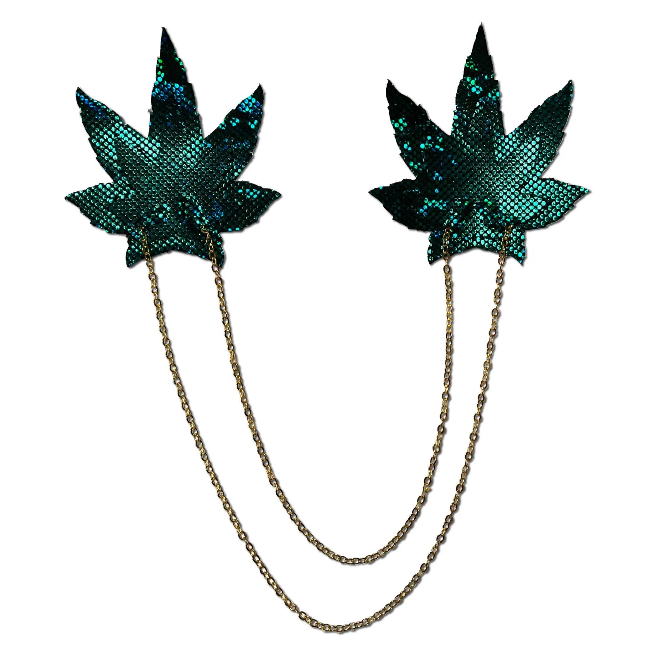 Shattered Glass Disco Ball Weed Gold Chain Nipple Pasties Pastease