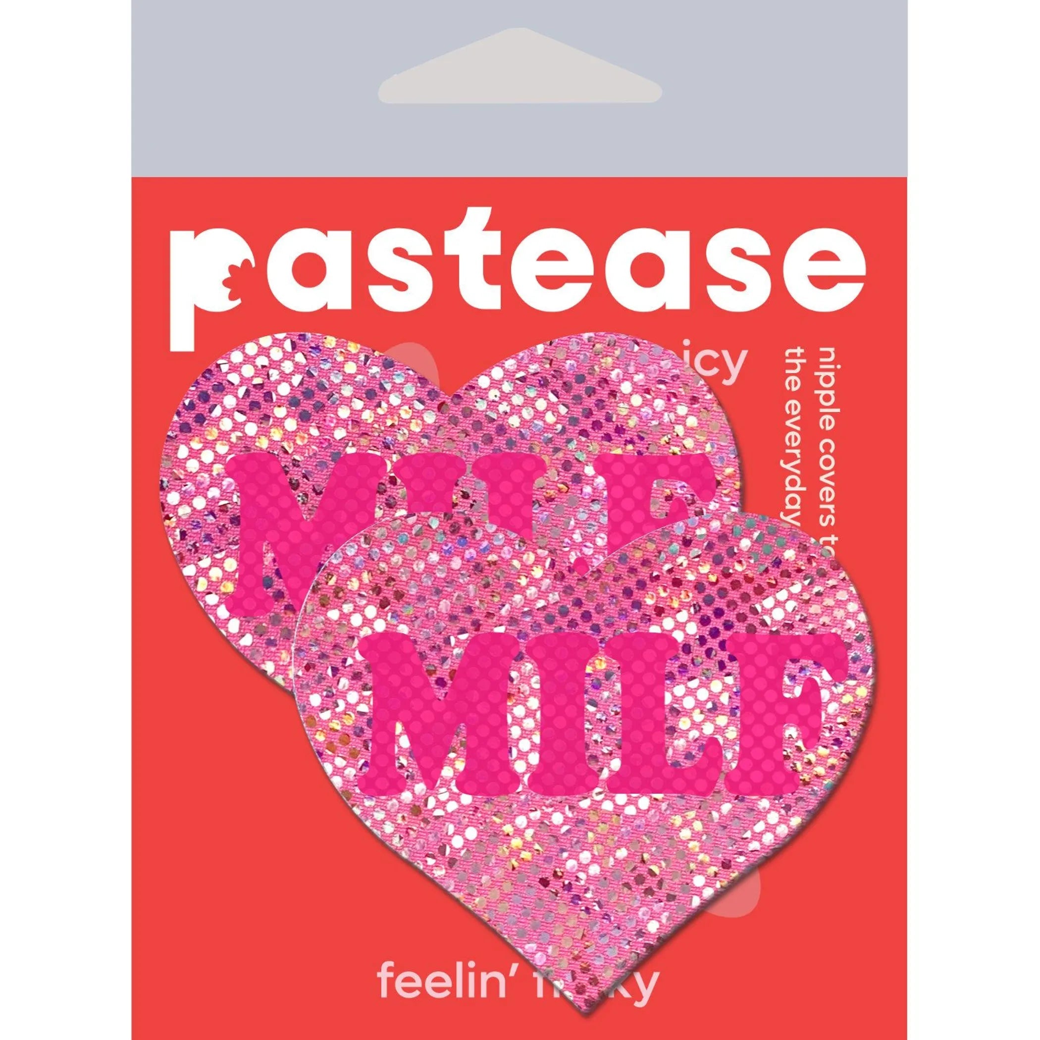 Love MILF Neon Pink Disco Heart Pasties Pastease