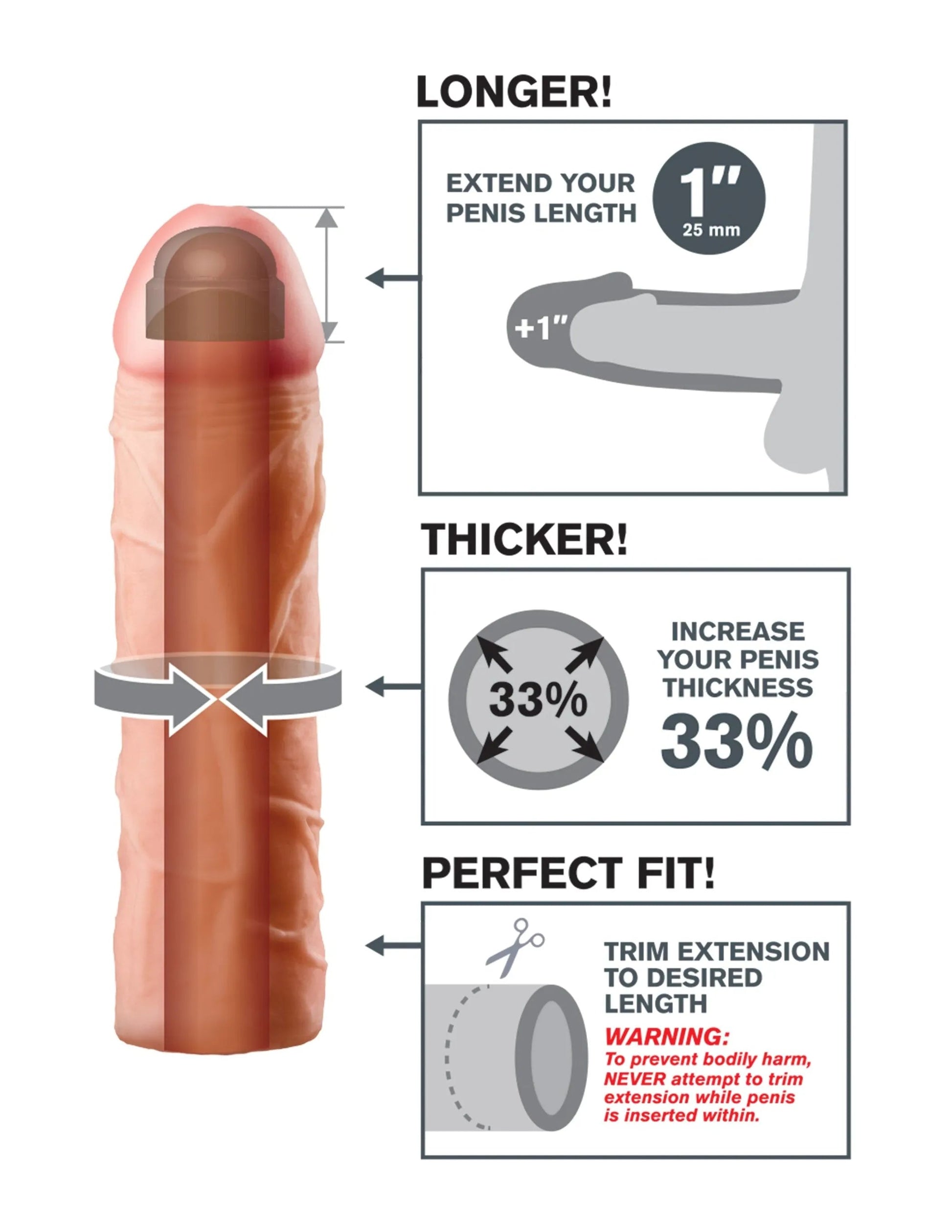 Fantasy X-Tensions Perfect Extension 1 Inch Flesh Pipedream Products