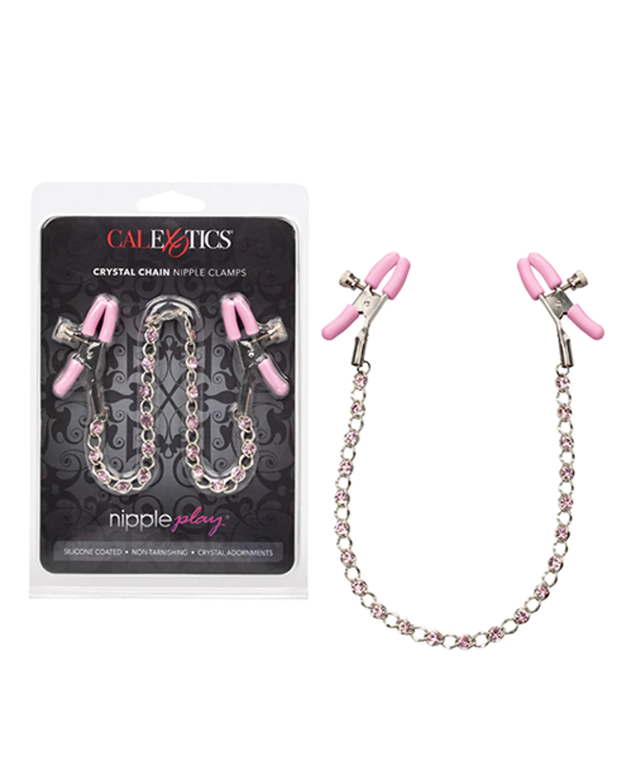 Crystal Chain Adjustable Nipple Clamps Pink California Exotic Novelties