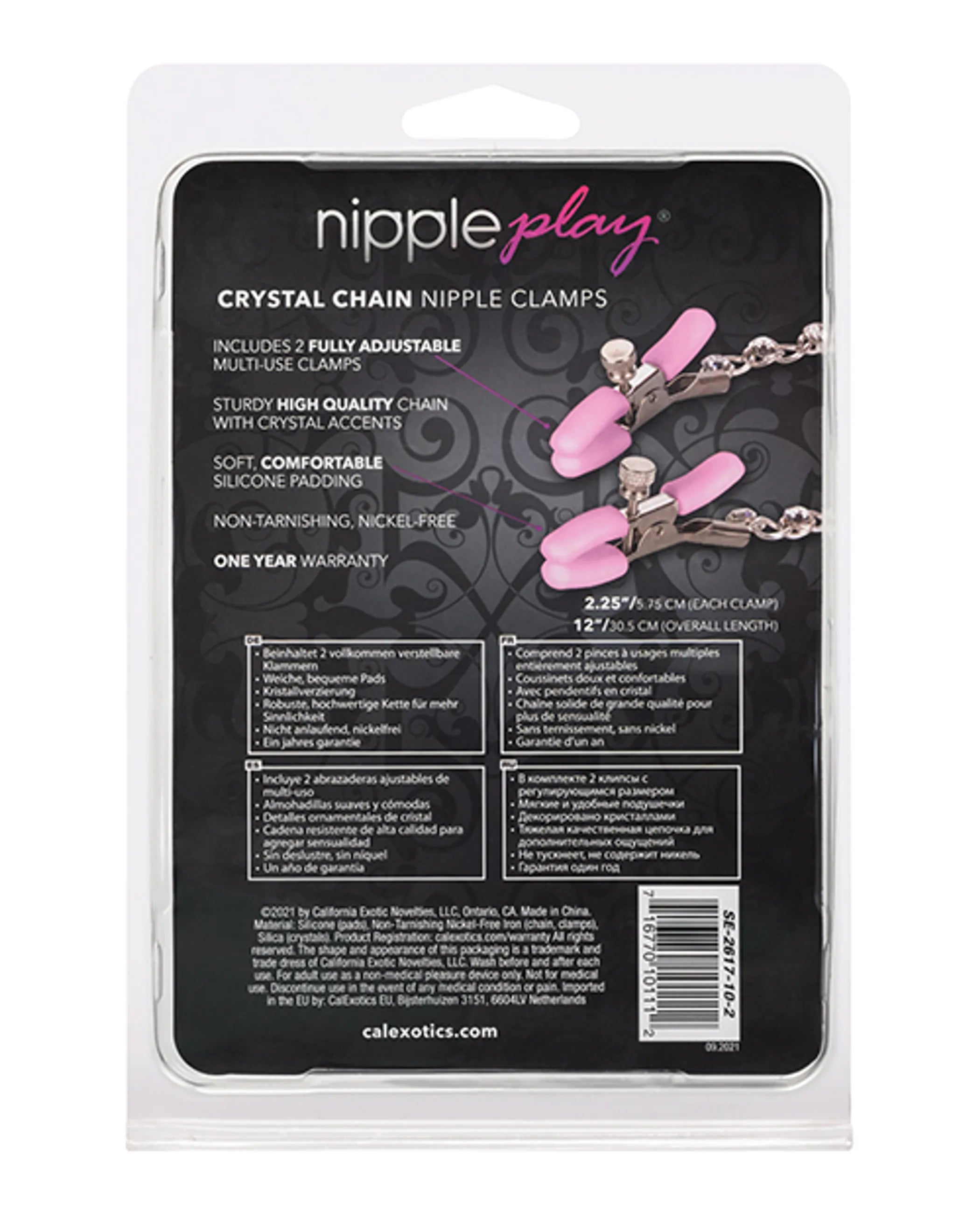 Crystal Chain Adjustable Nipple Clamps Pink California Exotic Novelties