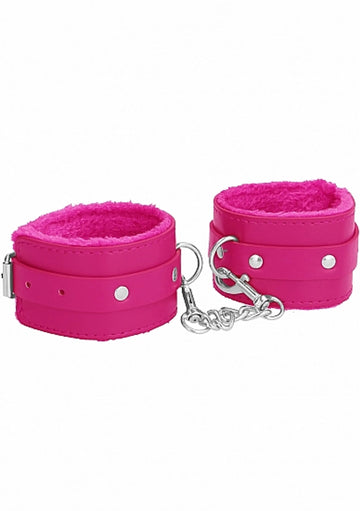 Ouch! Plush Leather Handcuffs Pink SHOTS AMERICA