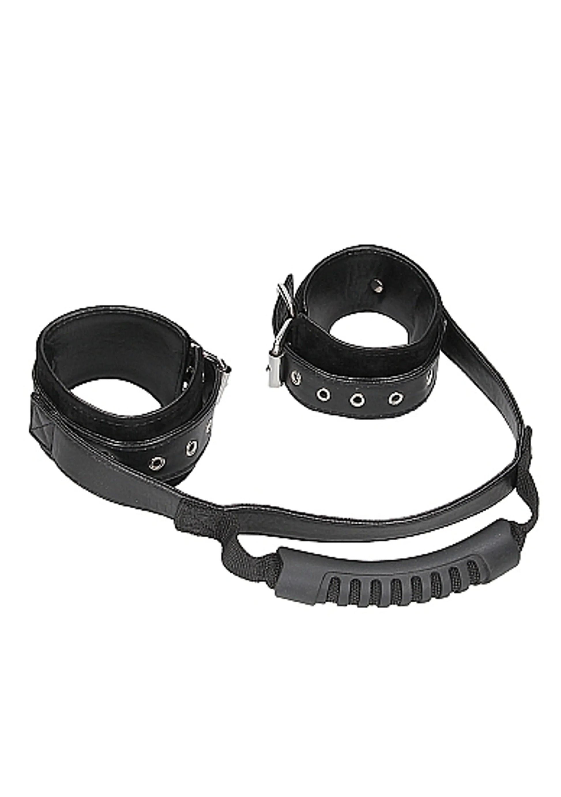 Bonded Leather Handcuffs With Handle And Adjustable Straps SHOTS AMERICA