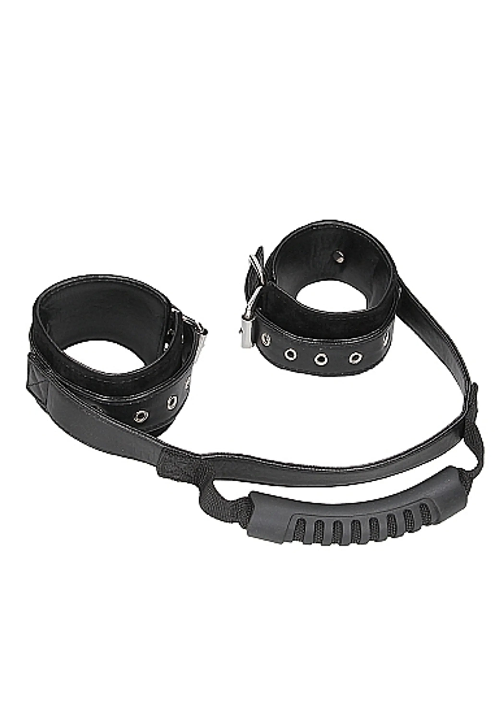Bonded Leather Handcuffs With Handle And Adjustable Straps SHOTS AMERICA