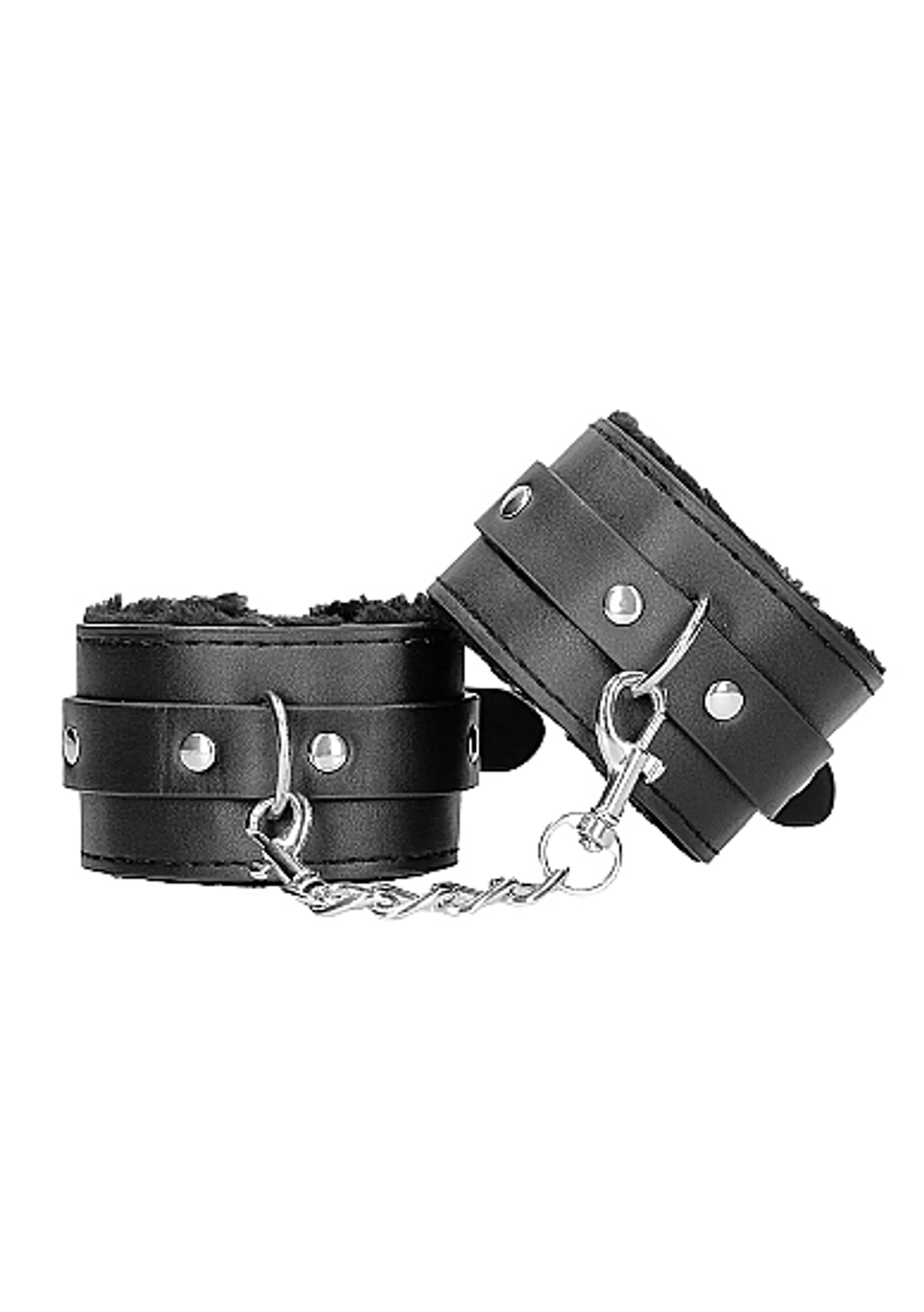 Black and White Handcuffs with Straps Bonded Leather SHOTS AMERICA