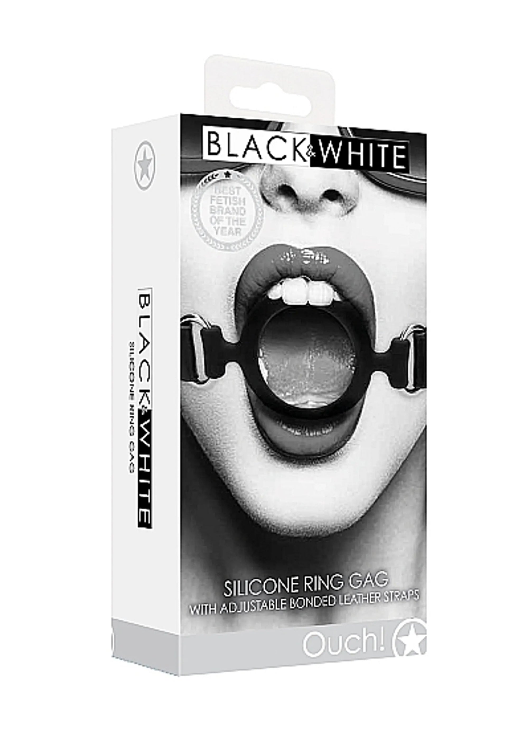 Black and White Silicone Ring Gag with Adjustable Straps SHOTS AMERICA
