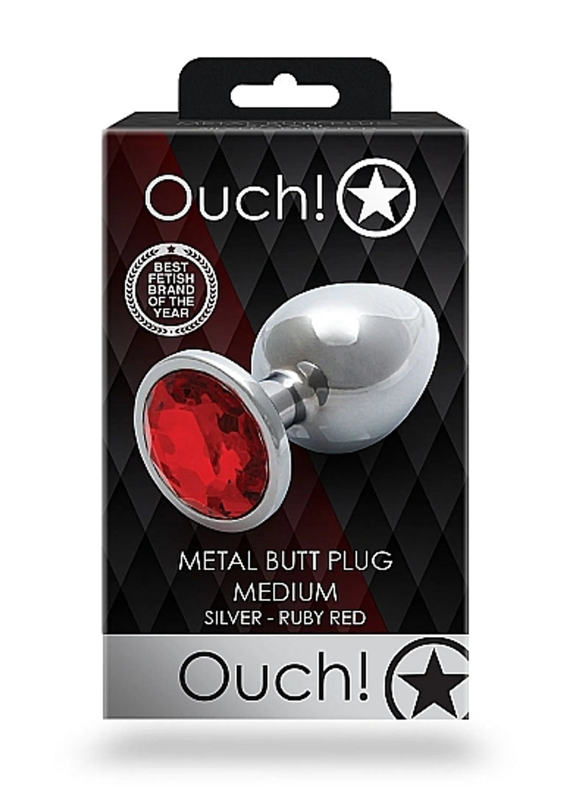 Round Gem Butt Plug Medium Silver Ruby Red SHOTS AMERICA
