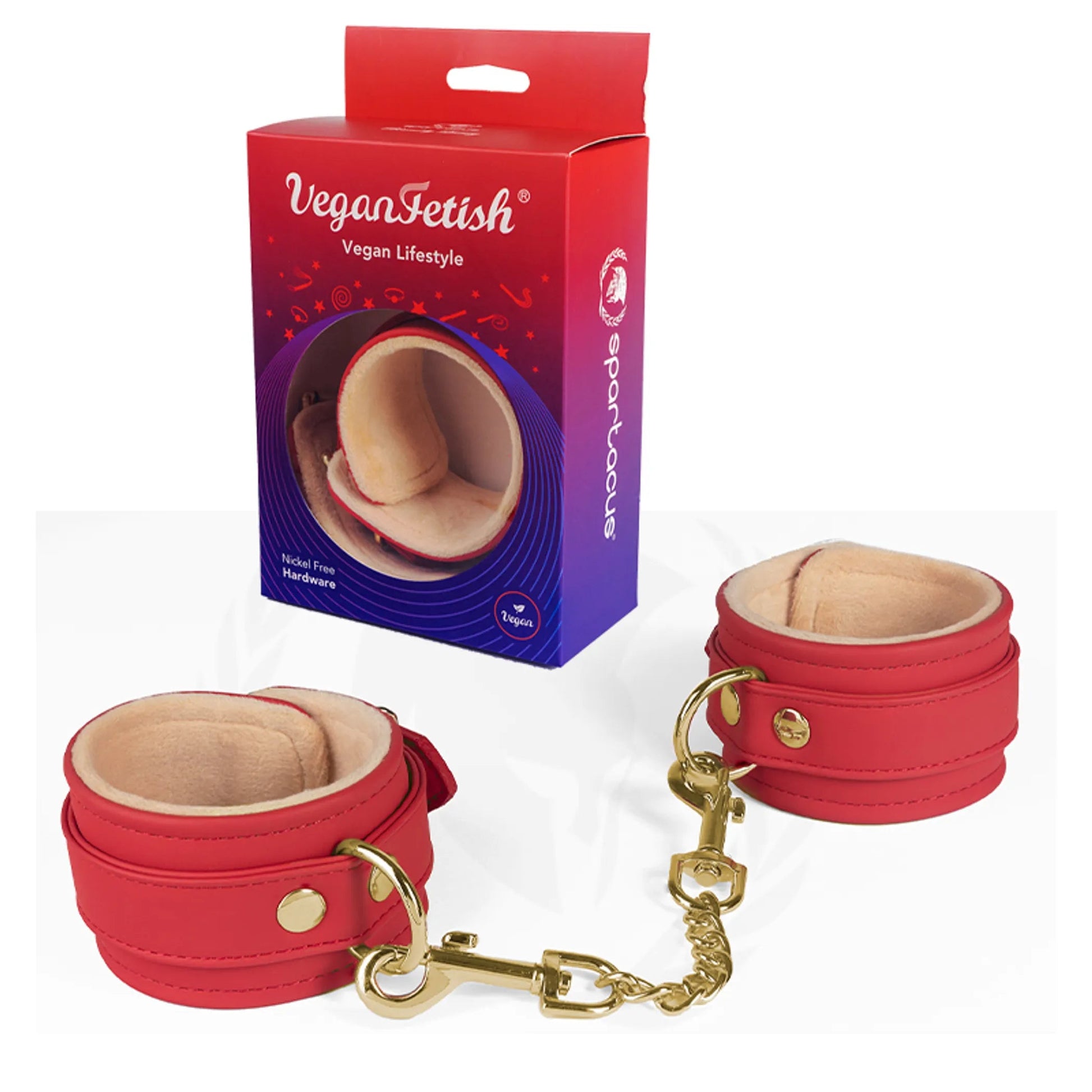 Plush Lined Red PU Wrist Cuffs Spartacus