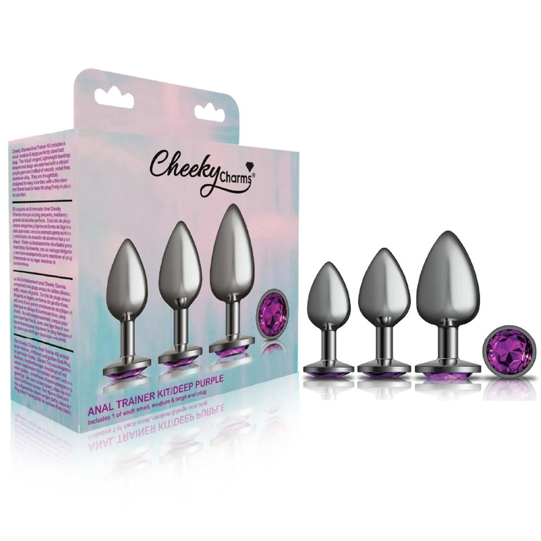 Cheeky Charms Metal Plug Kit Gunmetal Round Deep Purple Viben
