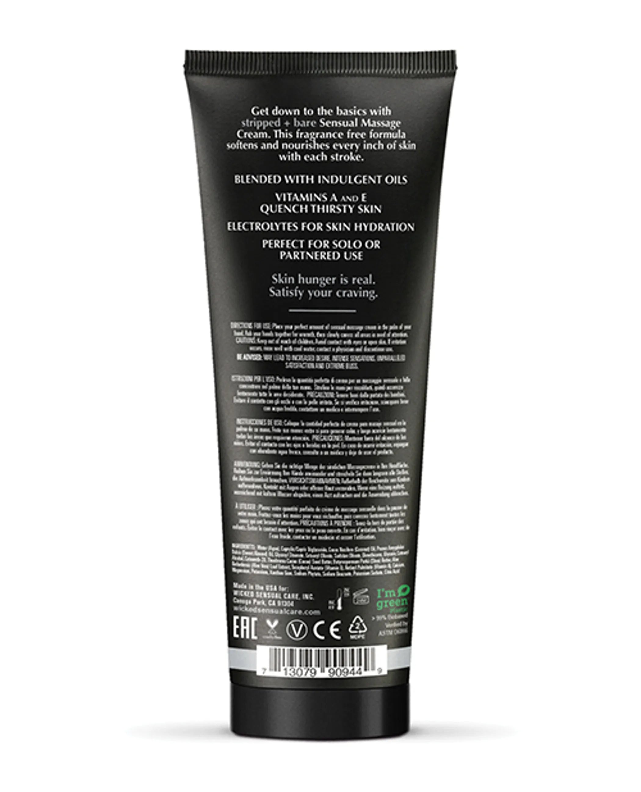 Wicked Massage Cream Stripped + Bare Unscented 4 Oz Wicked Lubes