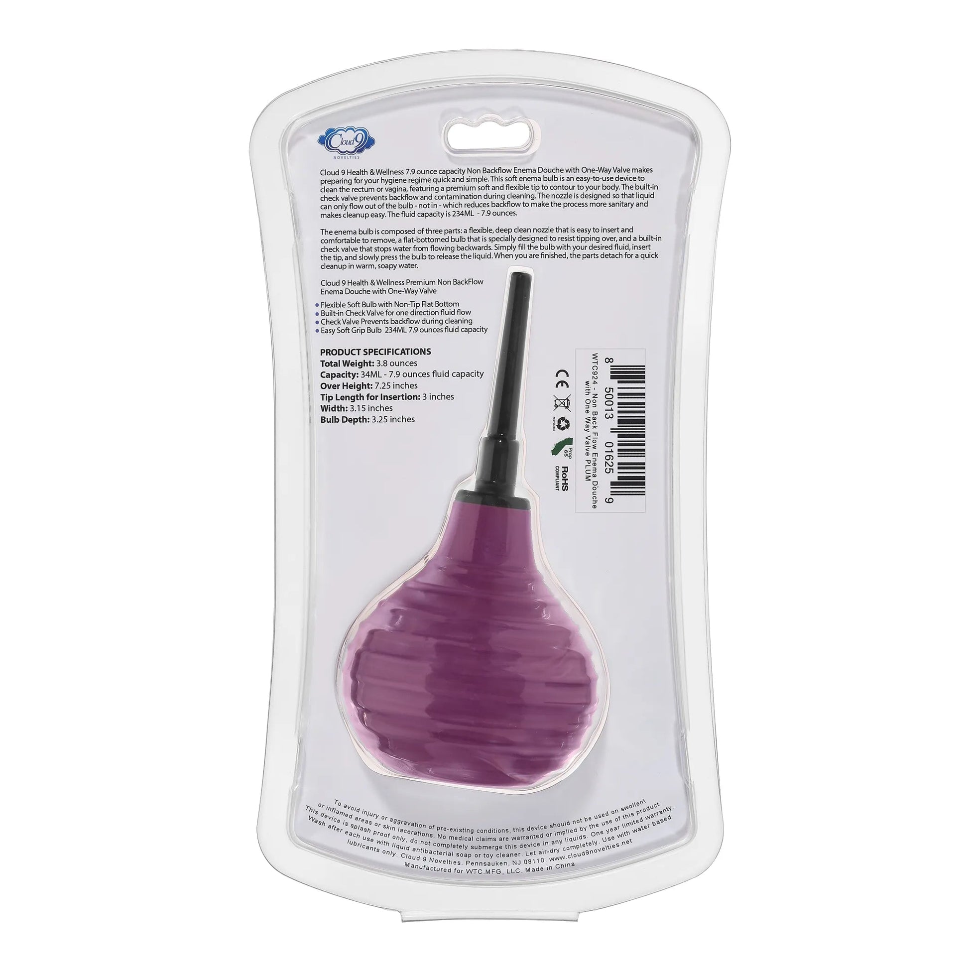 Cloud 9 Health & Wellness Silicone Non-Backflow Enema Douche Cloud 9 Novelties