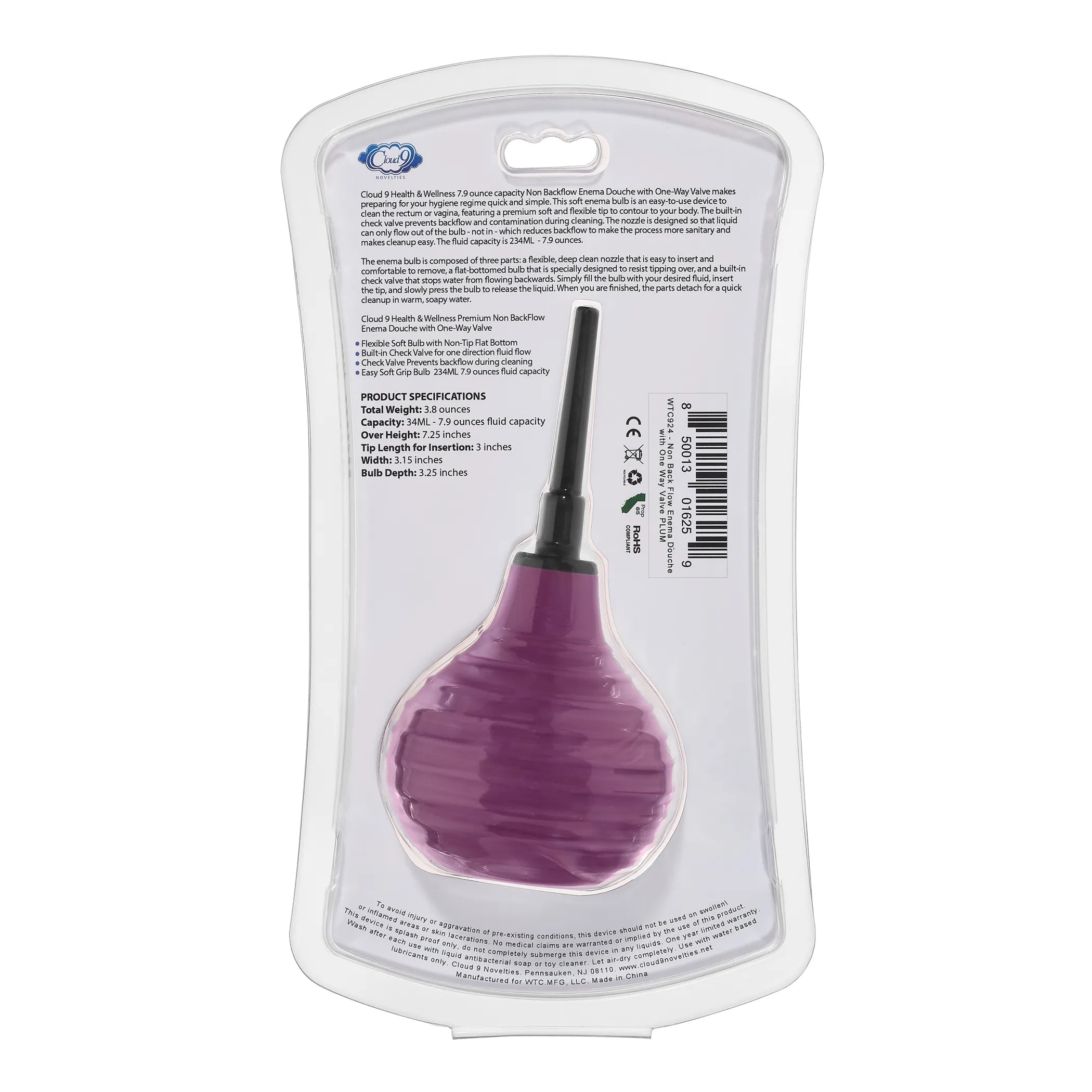 Cloud 9 Health & Wellness Silicone Non-Backflow Enema Douche Cloud 9 Novelties