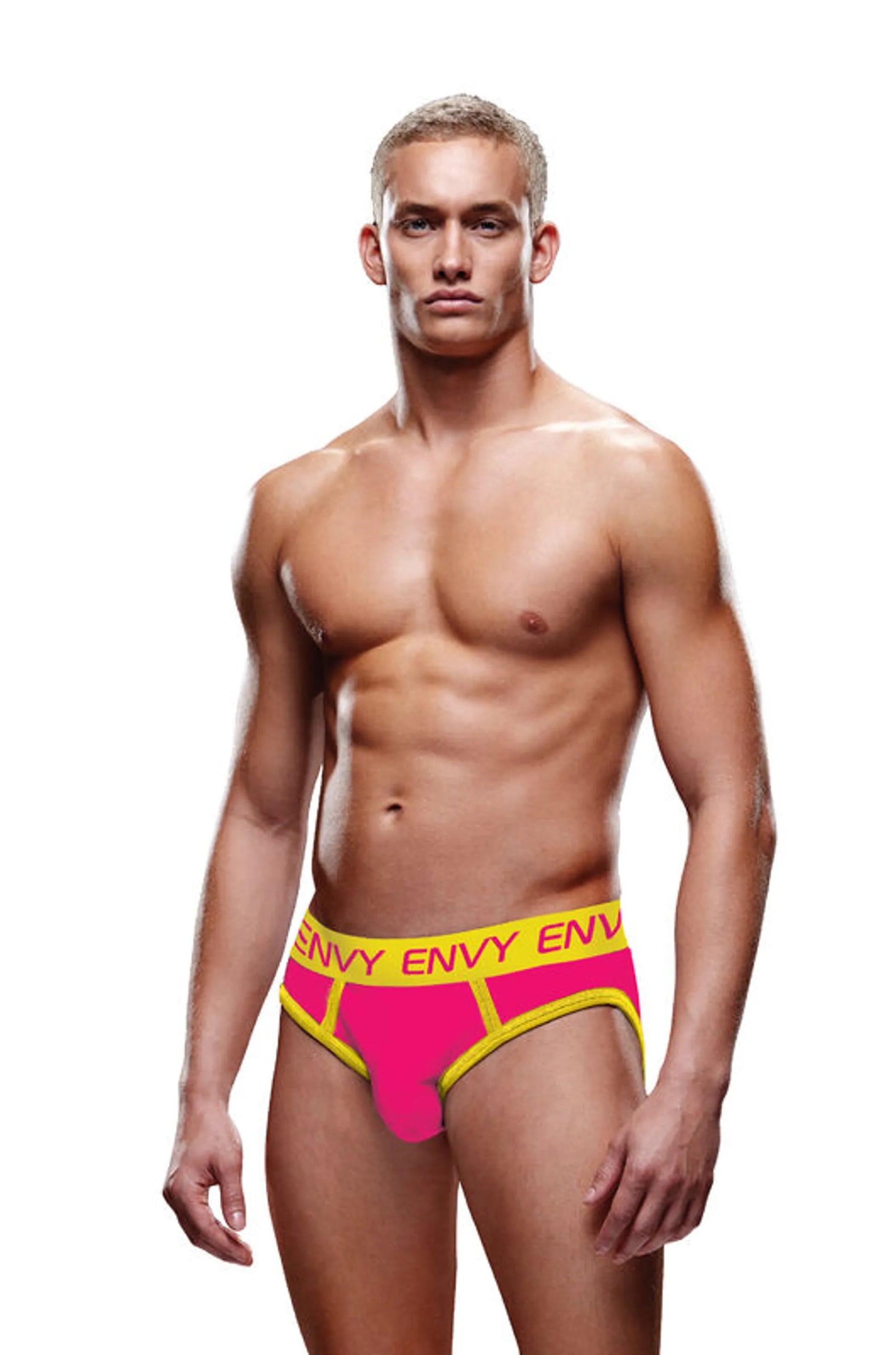 Envy Solid Jock Briefs – Pink/Yellow (S/M) X-Gen Products