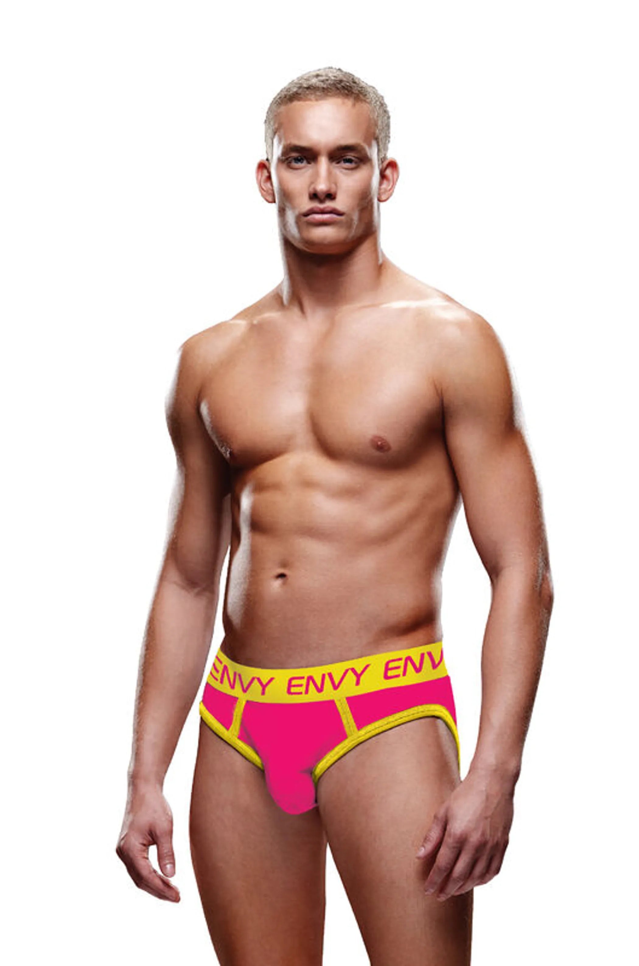 Envy Solid Jock Briefs – Pink/Yellow (S/M) X-Gen Products