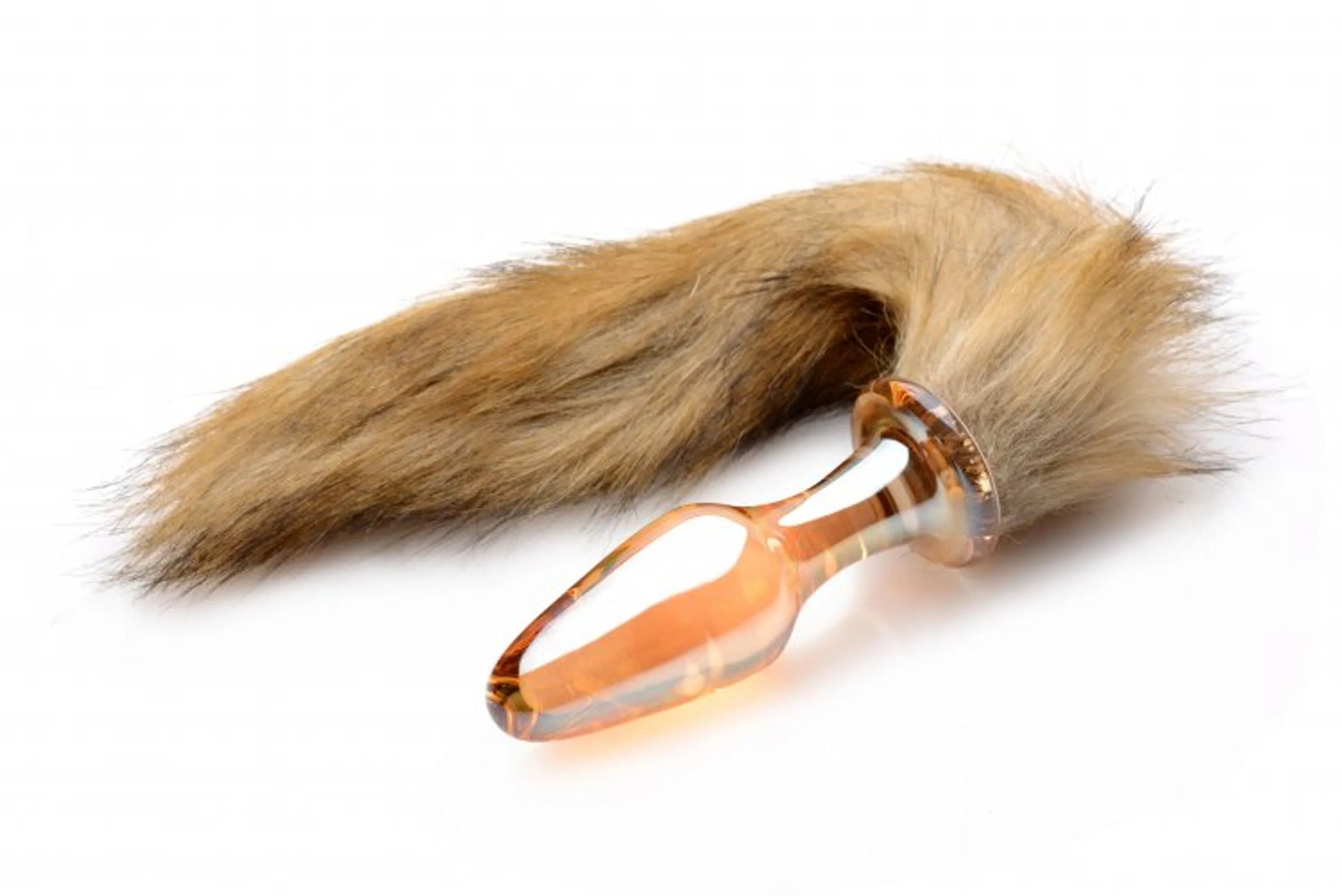 Frisky Orange Glass Butt Plug with Fox Tail XR Brands