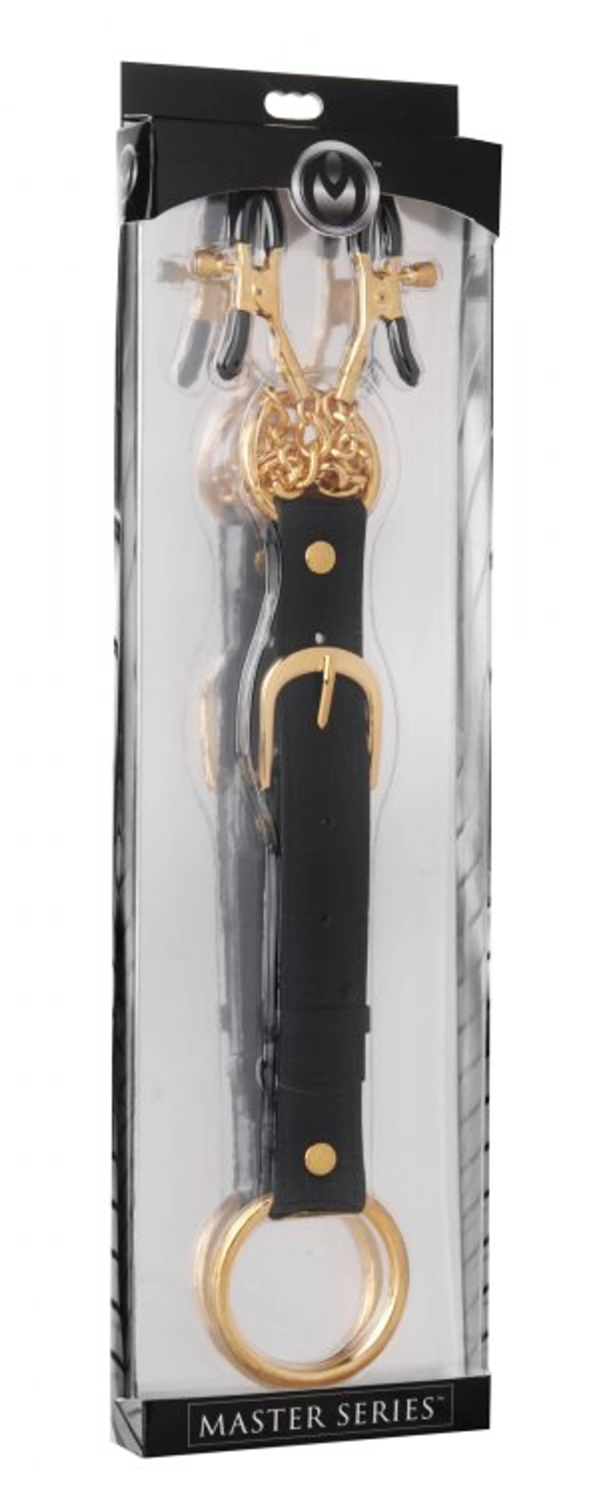 Master Series Penitentiary Nipple Clamps & Cock Ring Set Gold XR Brands