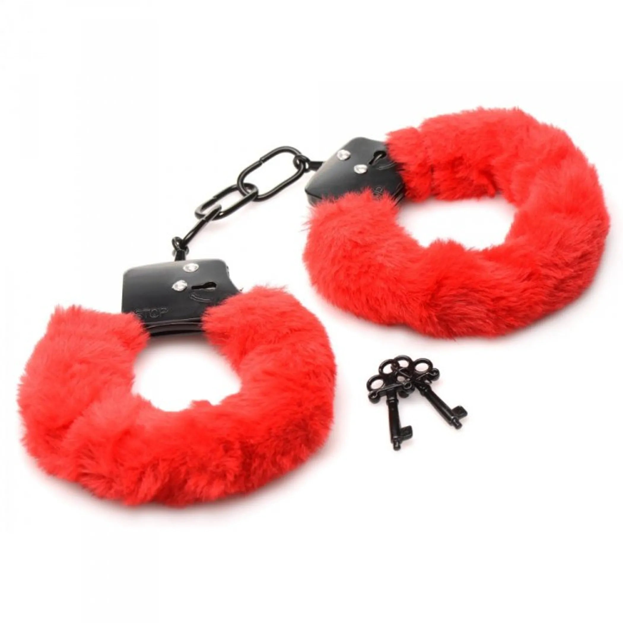Master Series Cuffed in Fur Handcuffs Red XR Brands