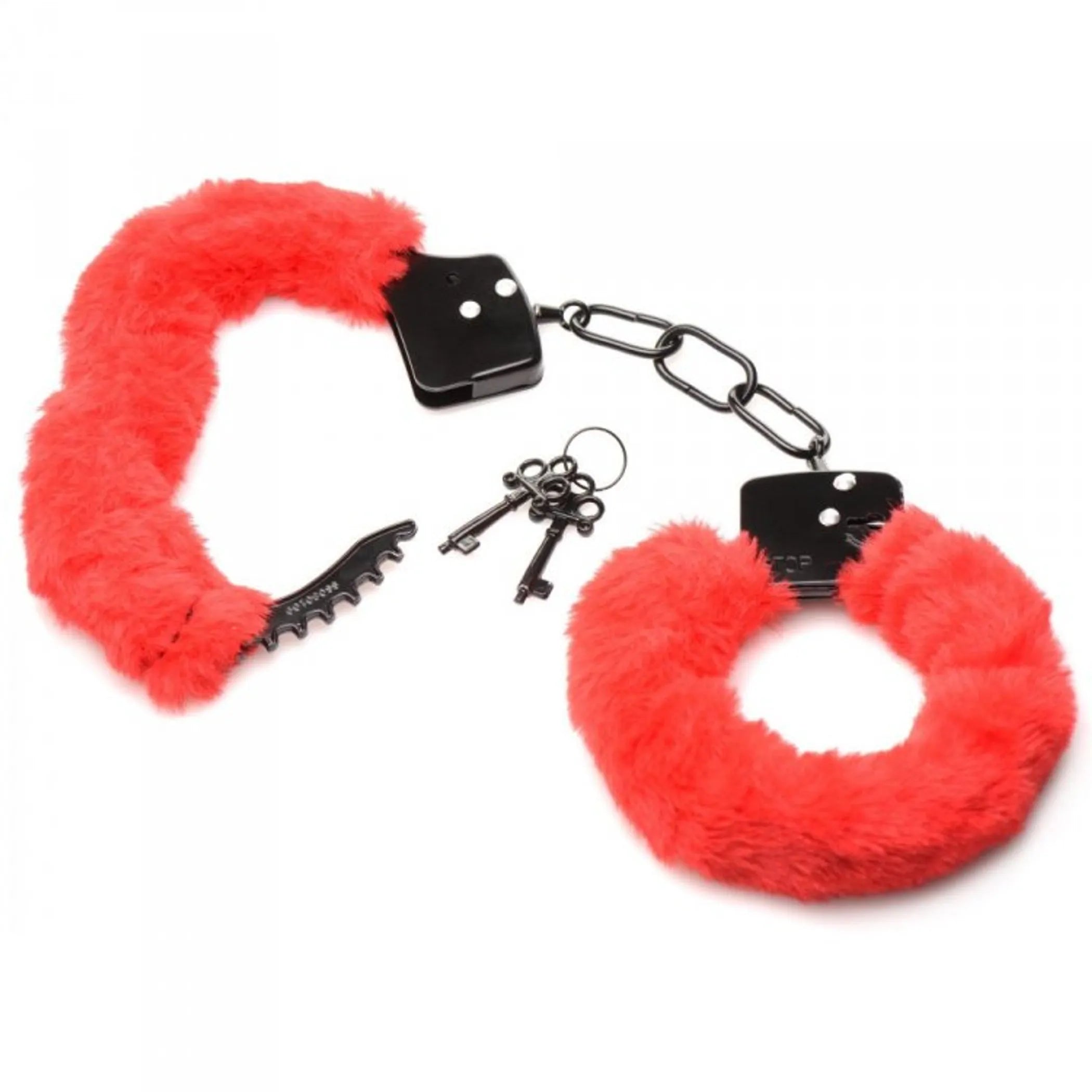 Master Series Cuffed in Fur Handcuffs Red XR Brands