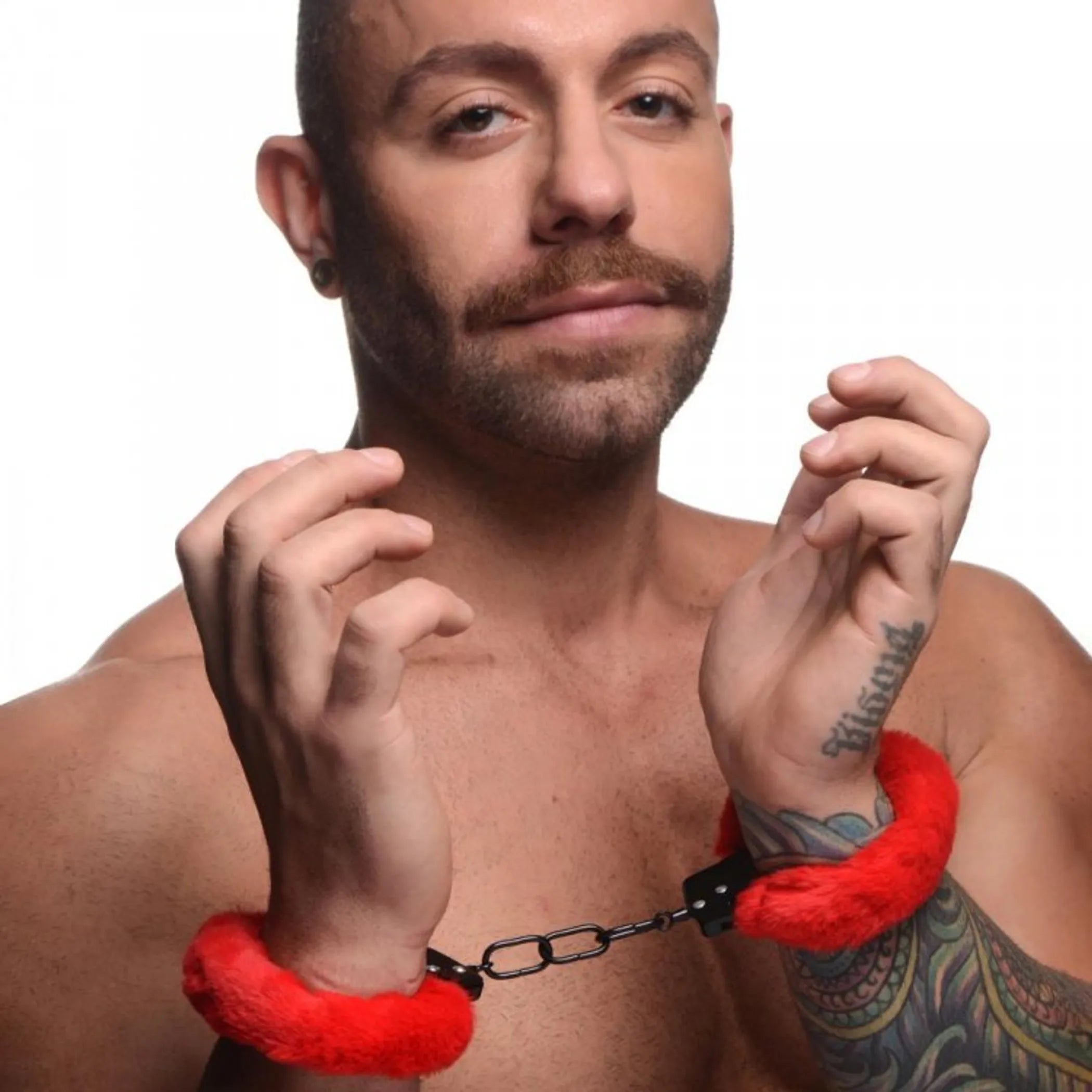 Master Series Cuffed in Fur Handcuffs Red XR Brands