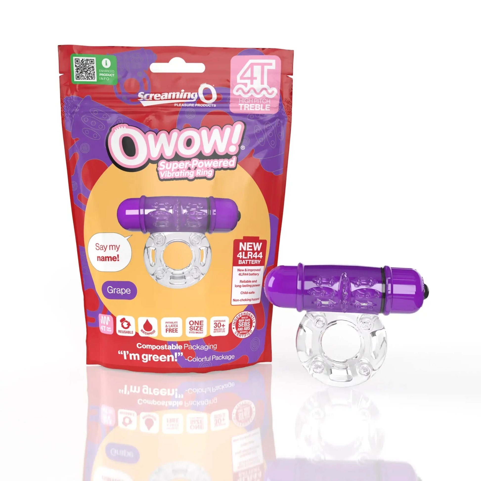 4T Owow Grape Treble Vibrating Cock Ring Screaming O