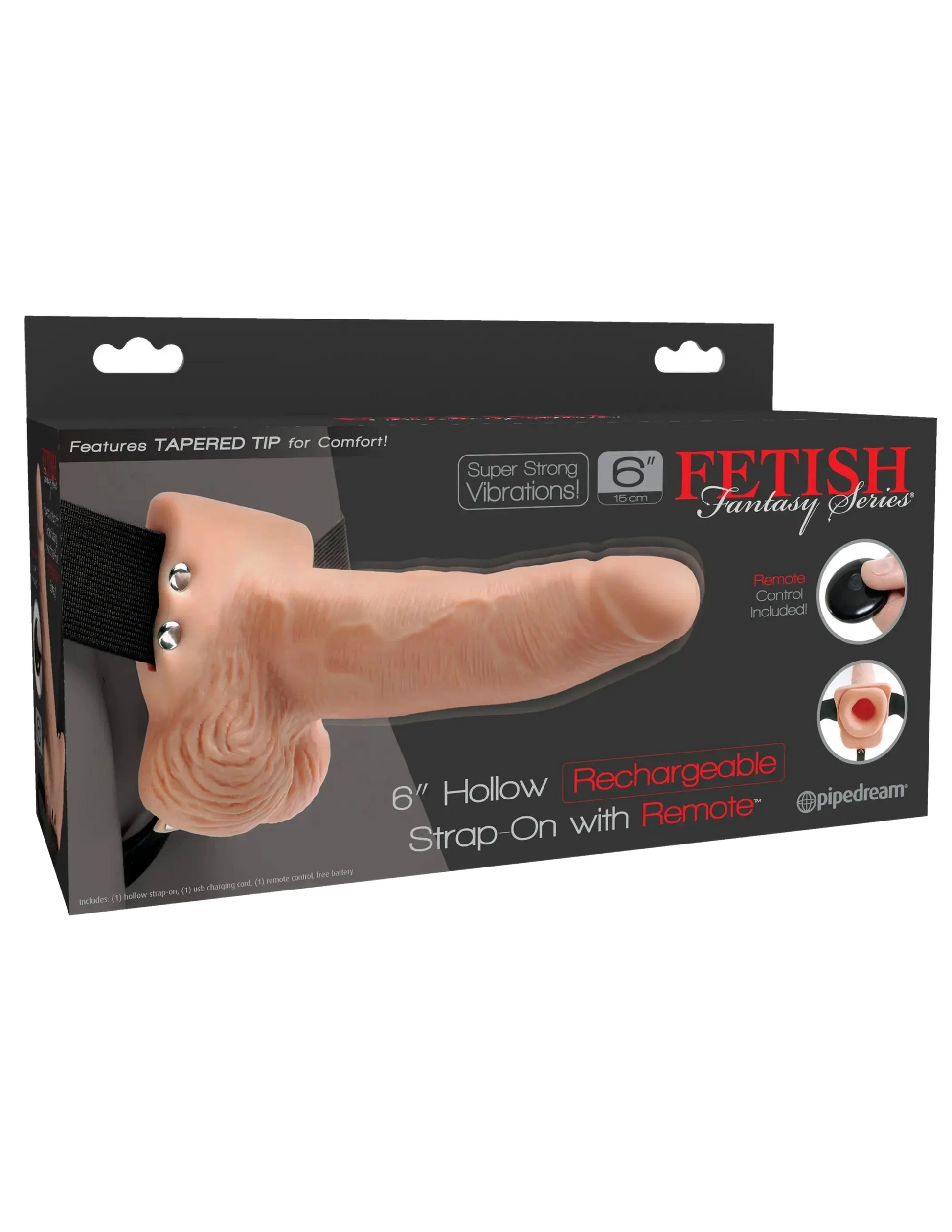 FETISH FANTASY 6 IN HOLLOW RECHARGEABLE STRAP-ON REMOTE FLESH Pipedream Products