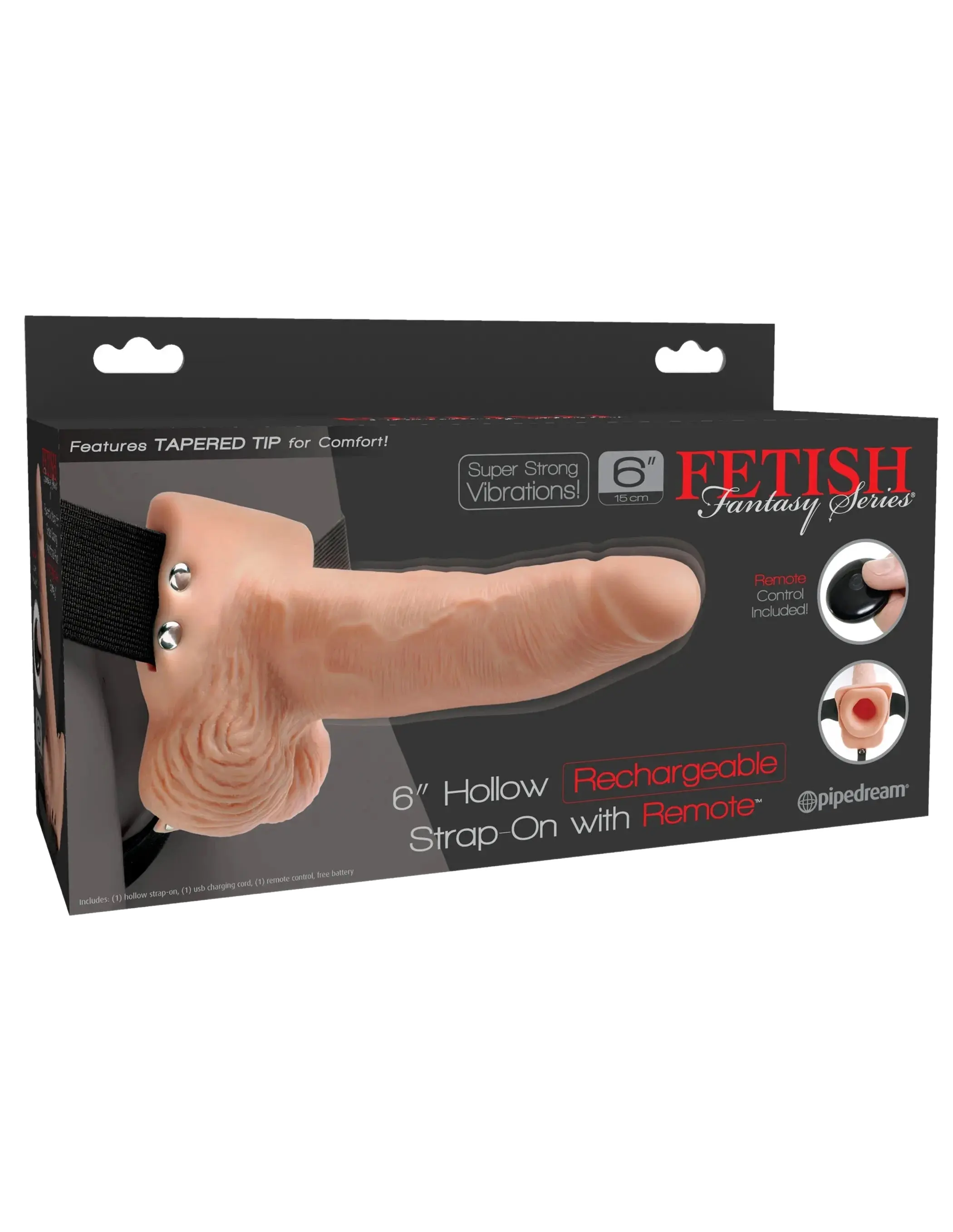 FETISH FANTASY 6 IN HOLLOW RECHARGEABLE STRAP-ON REMOTE FLESH Pipedream Products