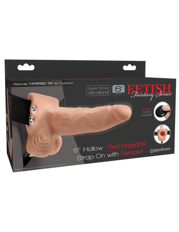 FETISH FANTASY 6 IN HOLLOW RECHARGEABLE STRAP-ON REMOTE FLESH Pipedream Products