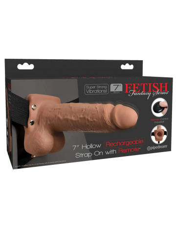 FETISH FANTASY 7 IN HOLLOW RECHARGEABLE STRAP-ON REMOTE TAN Pipedream Products