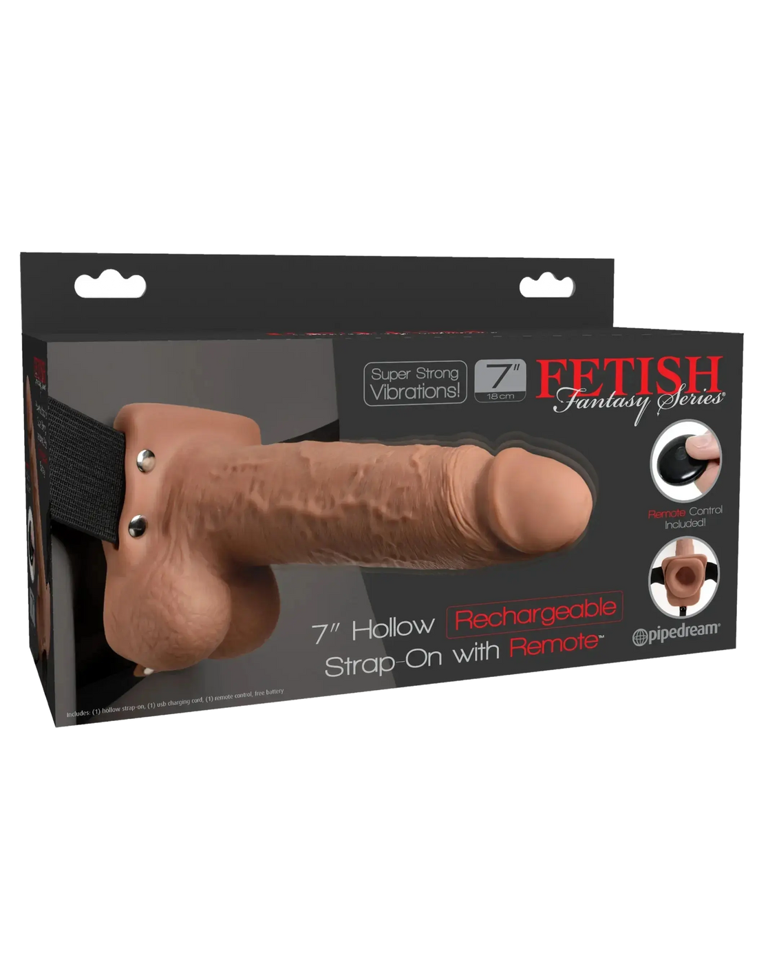 FETISH FANTASY 7 IN HOLLOW RECHARGEABLE STRAP-ON REMOTE TAN Pipedream Products