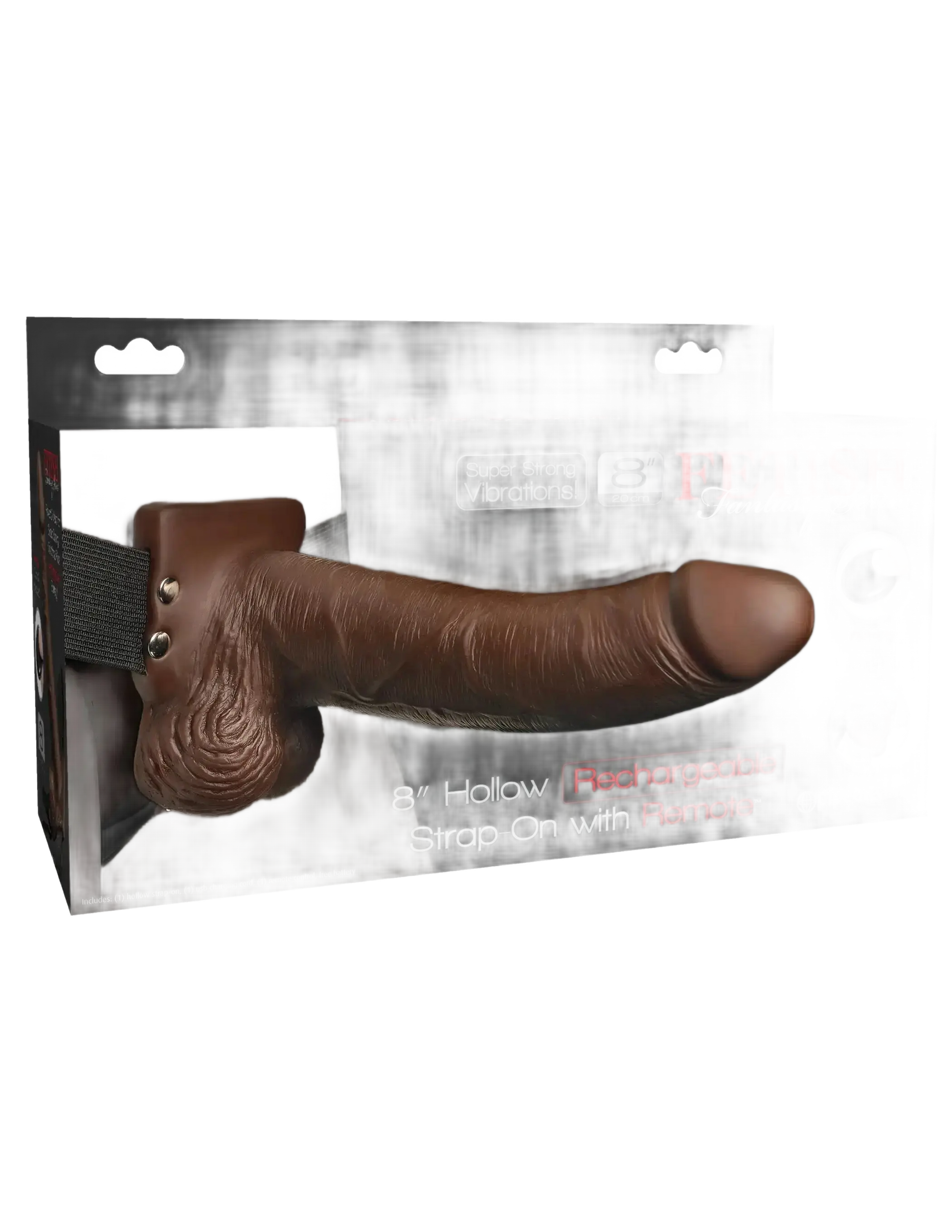 FETISH FANTASY 8 IN HOLLOW RECHARGEABLE STRAP-ON REMOTE BROWN Pipedream Products