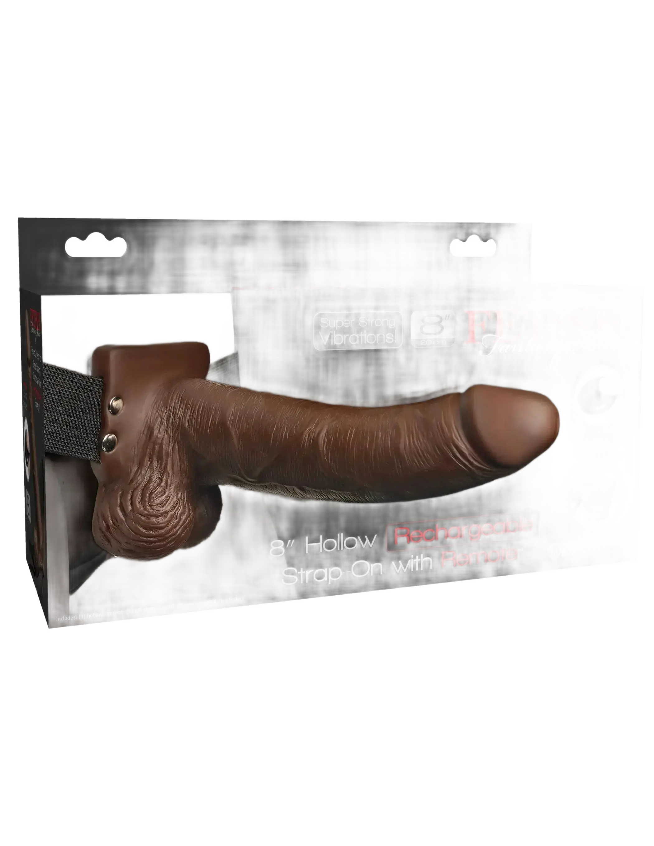 FETISH FANTASY 8 IN HOLLOW RECHARGEABLE STRAP-ON REMOTE BROWN Pipedream Products