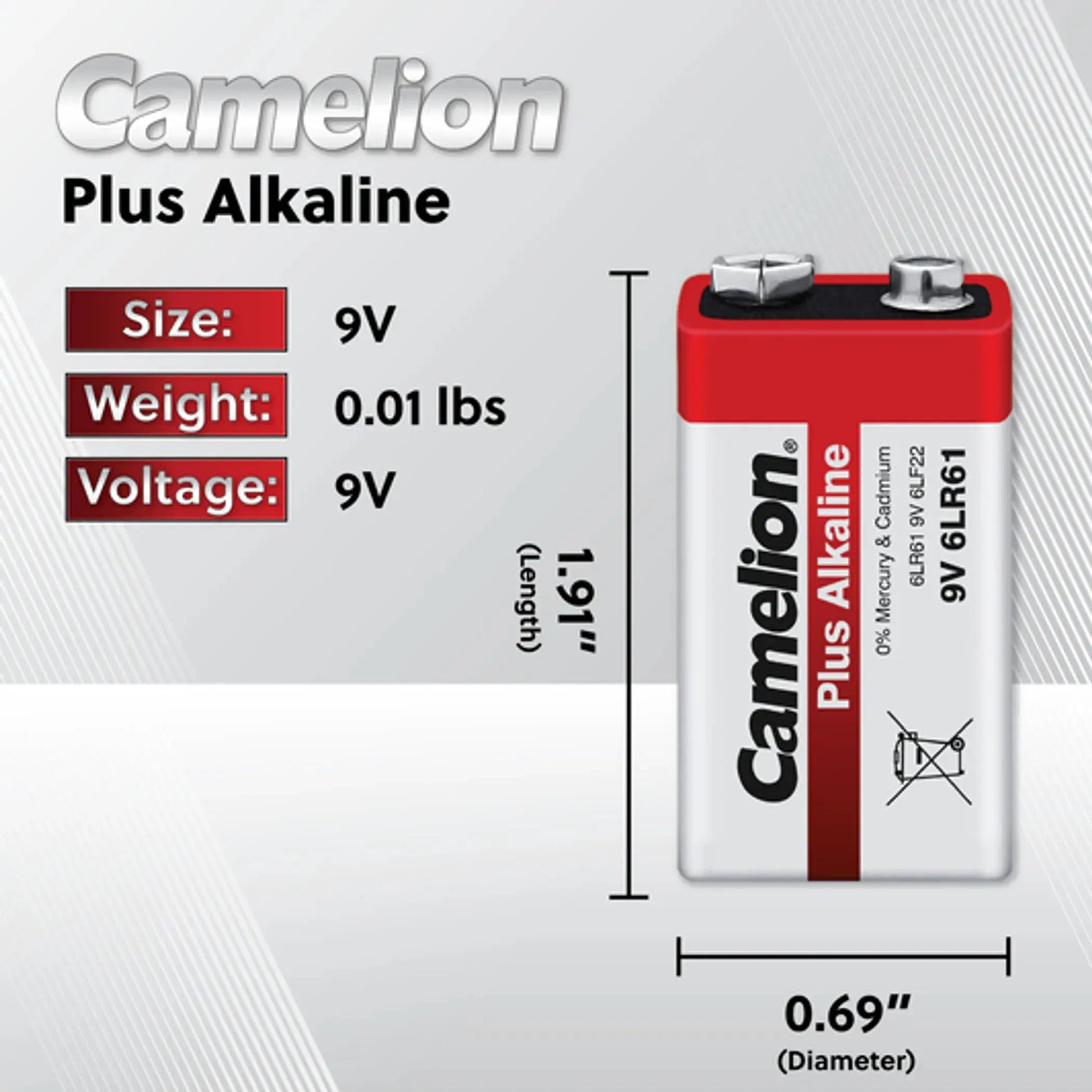 9V Alkaline Battery Pack (12 Count) Camelion