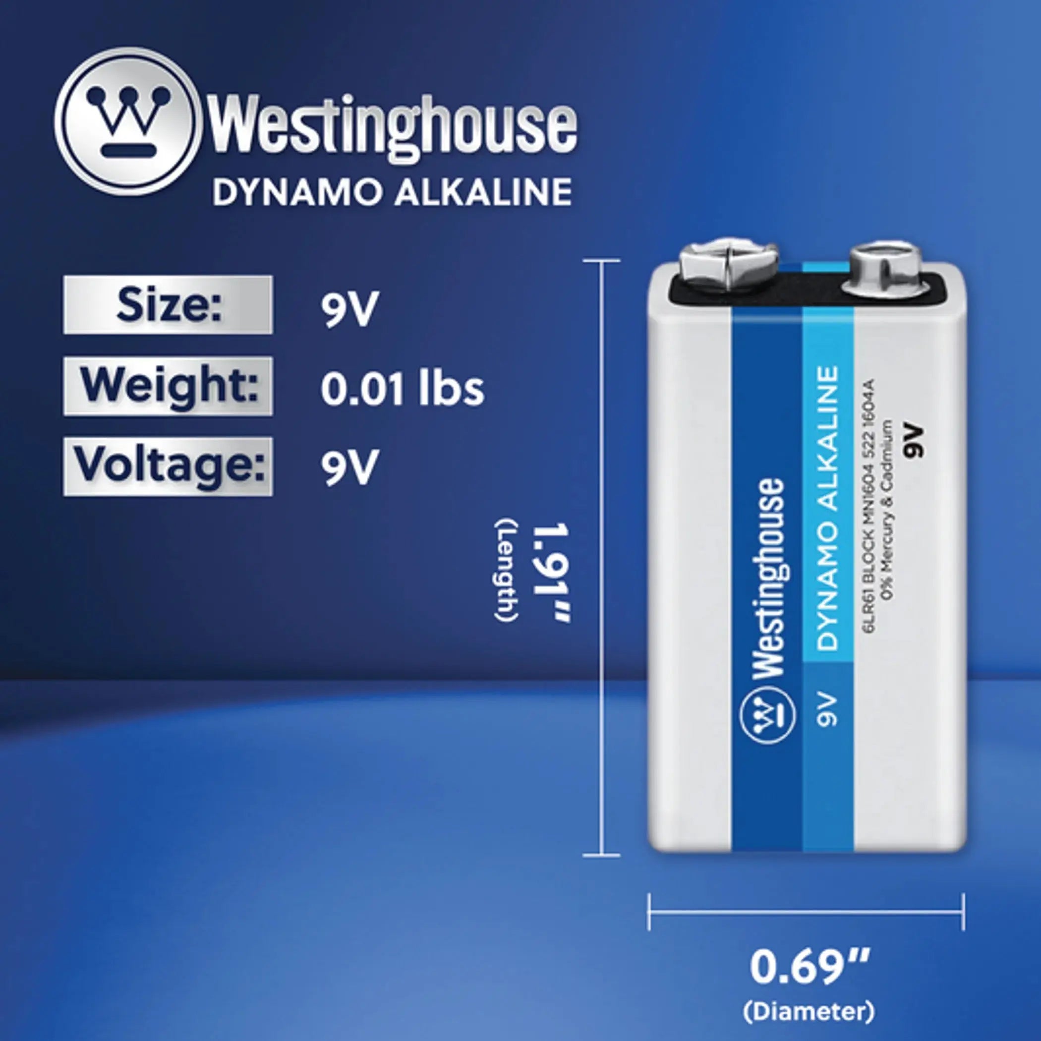 9V Dynamo Alkaline Plastic Battery Pack - 12 Count Westinghouse