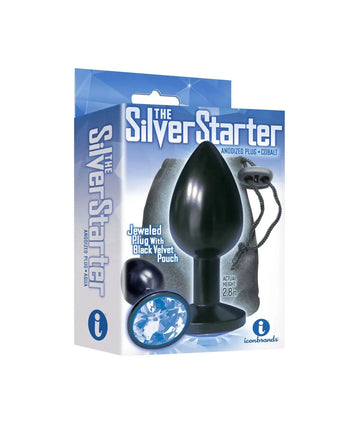9'S Silver Starter Anodized Bejeweled Steel Plug Cobalt Icon Brands