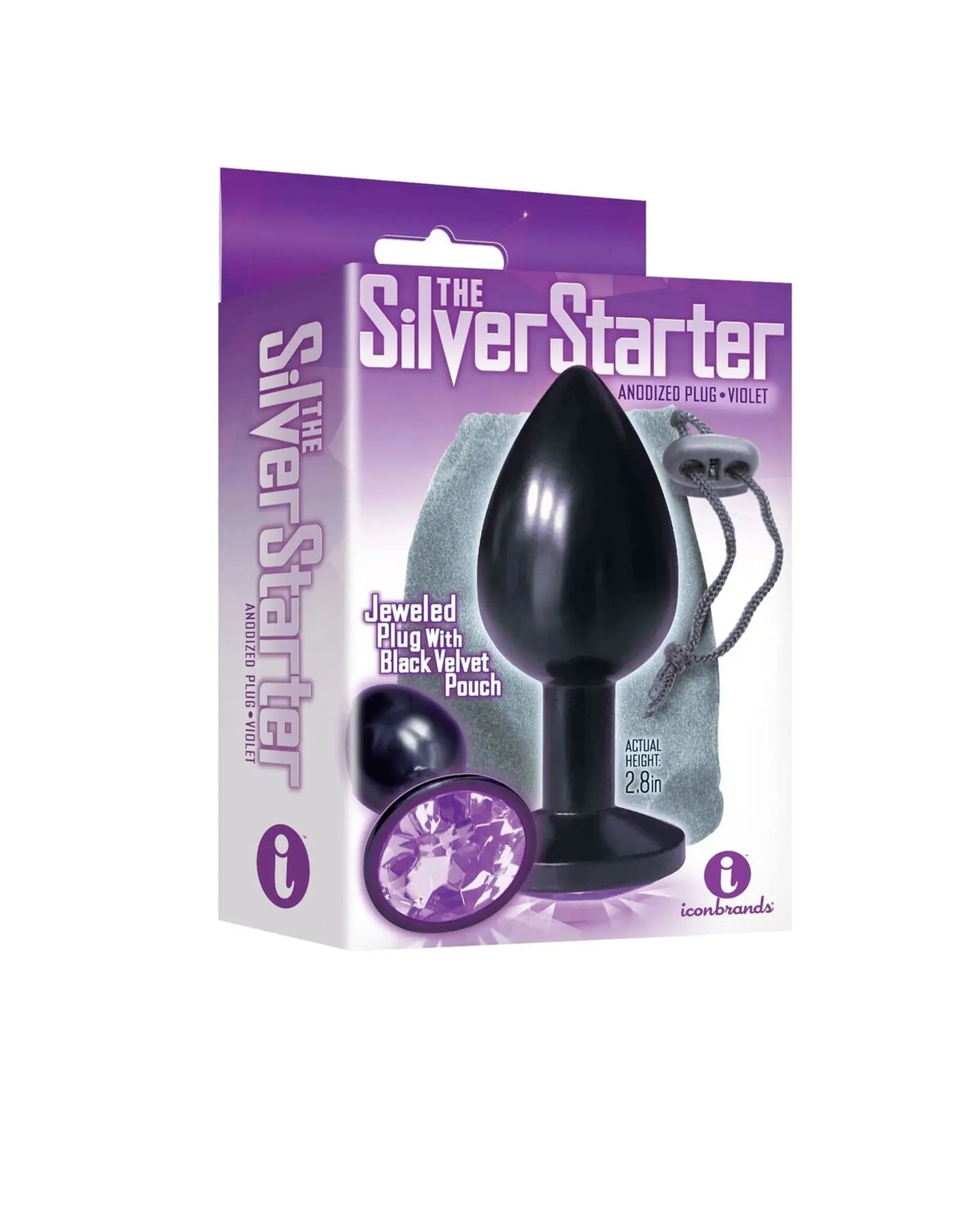9'S Silver Starter Anodized Bejeweled Steel Plug Violet Icon Brands