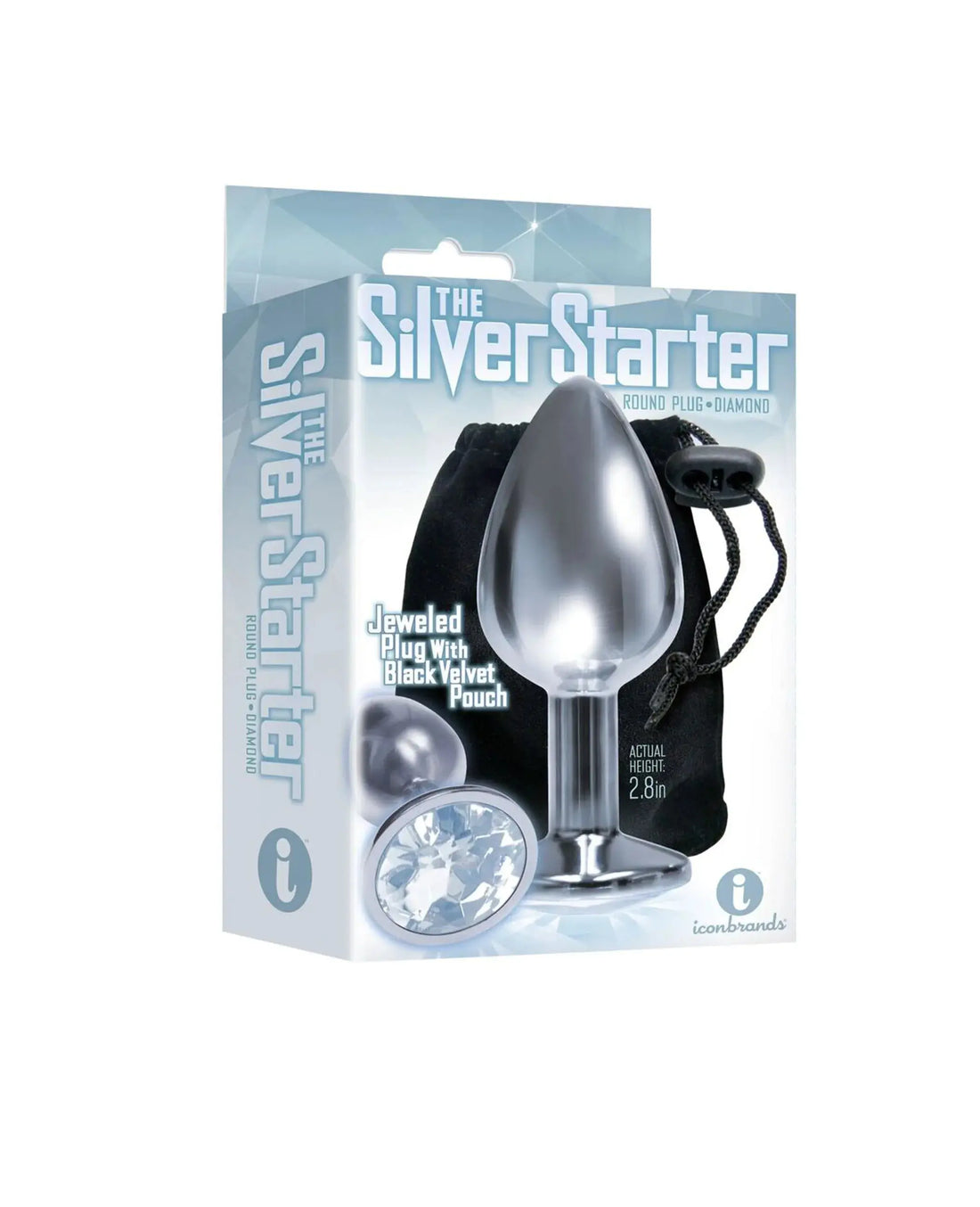 9'S Silver Starter Bejeweled Steel Plug Diamond Icon Brands