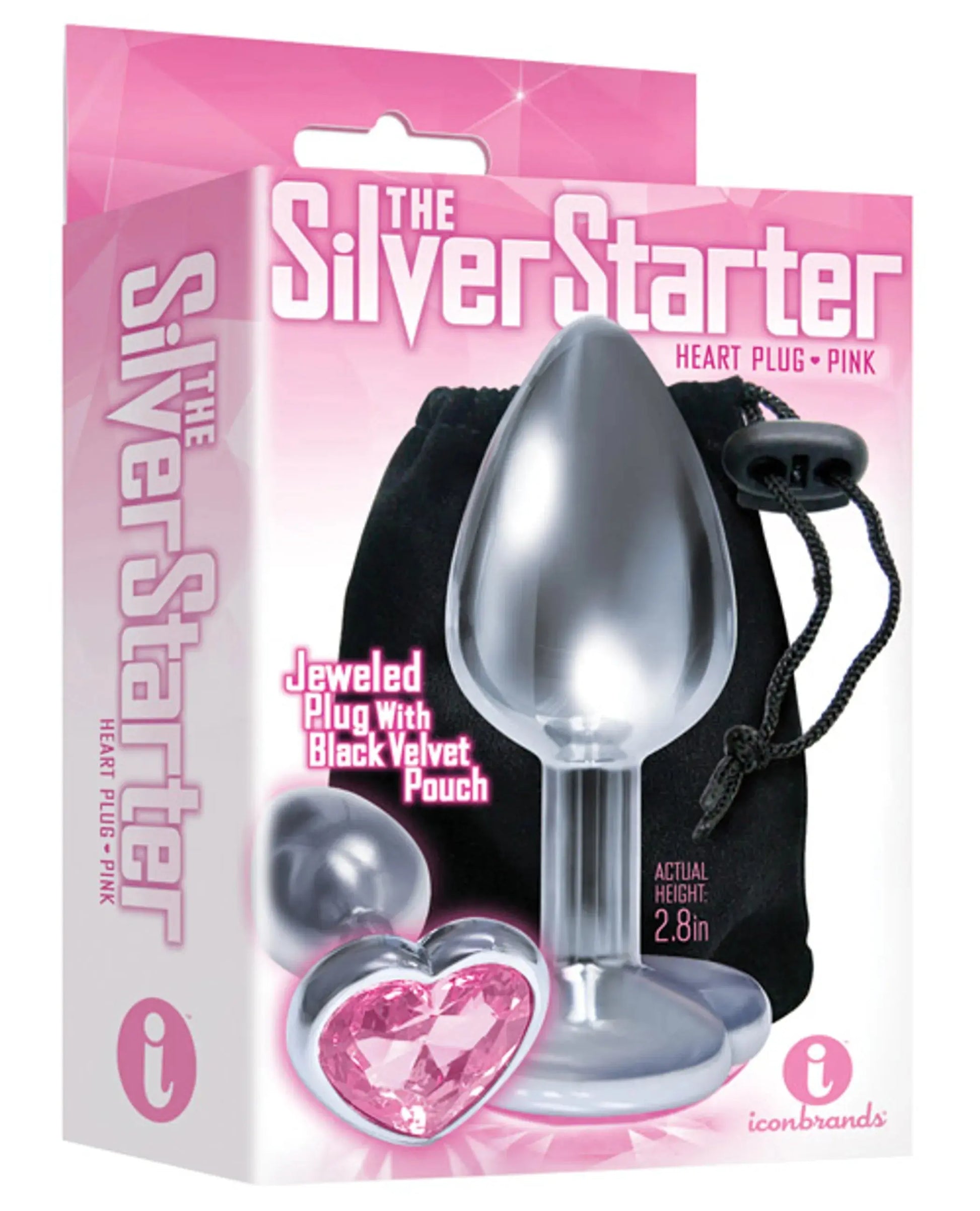 9'S Silver Starter Heart Bejeweled Steel Plug Pink Icon Brands