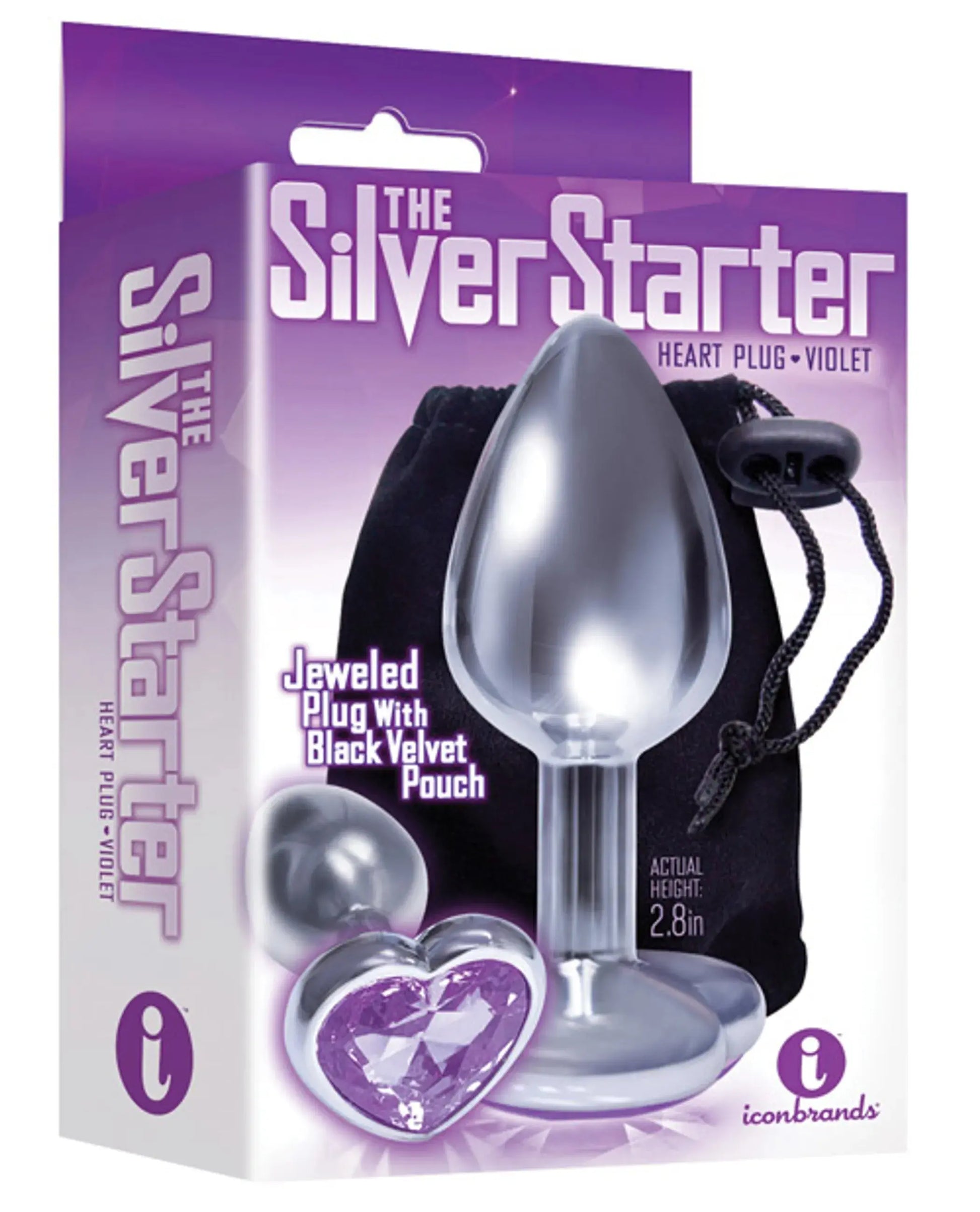 9'S Silver Starter Heart Bejeweled Steel Plug Violet Icon Brands