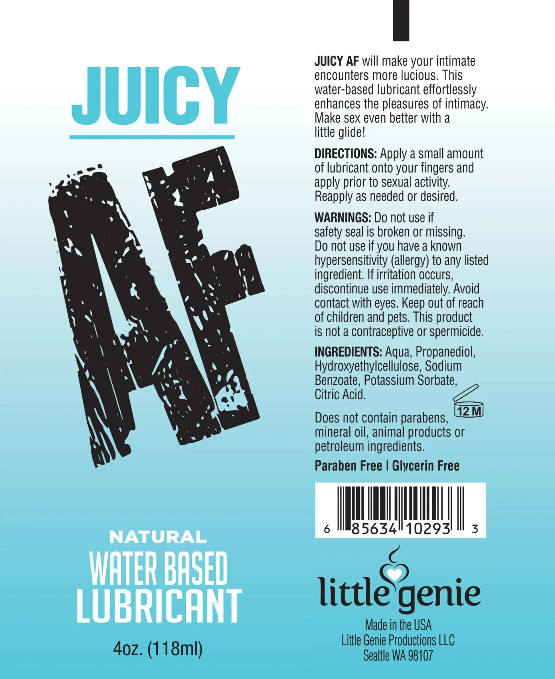 AF Lube Natural Water-Based Lubricant 4 oz Little Genie