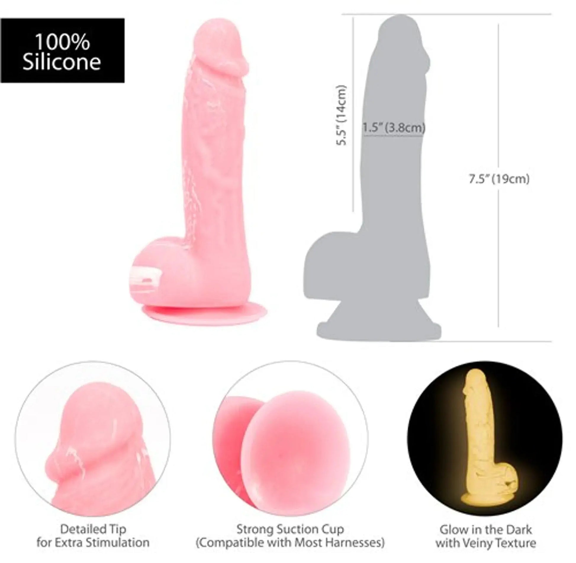 Addiction Brandon 7.5in Pink Glow-in-the-Dark Dildo BMS Enterprises