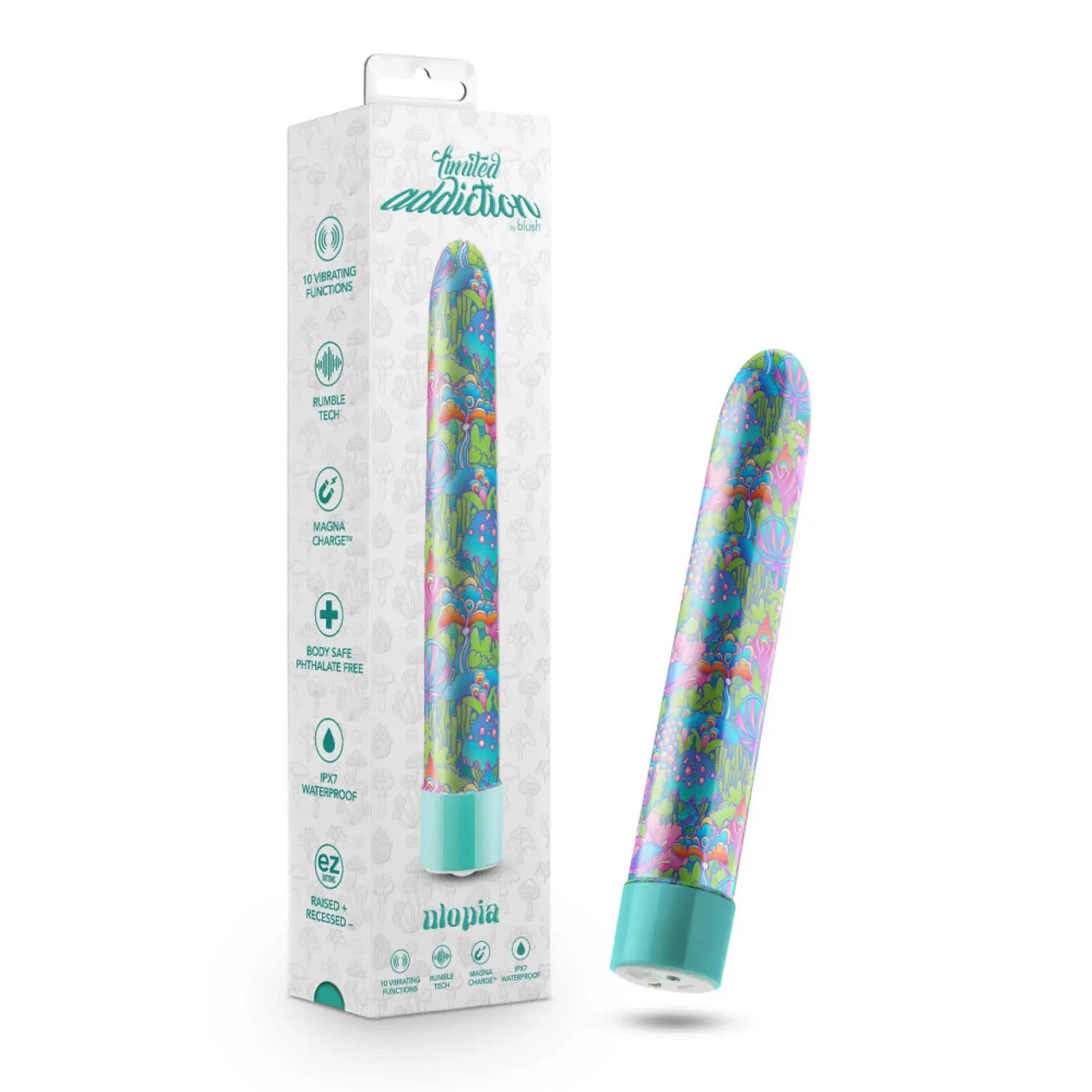 Addiction Utopia 7-Inch Rechargeable Vibrator Aqua Blush Novelties