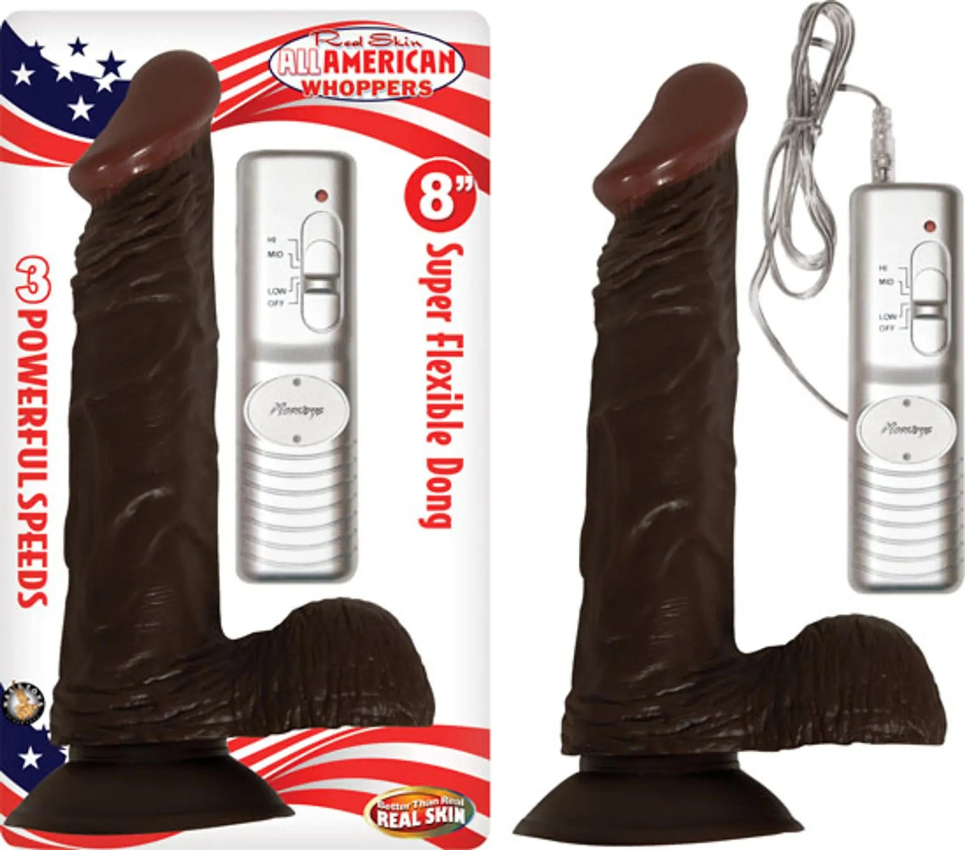 Afro American Whopper Vibrating Dong 8in Brown Nasstoys