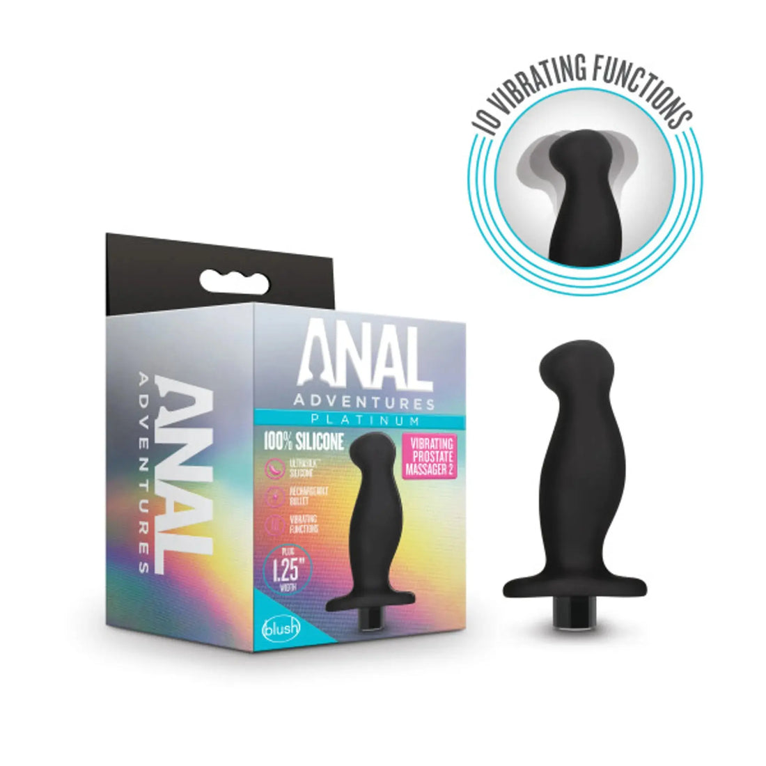 Anal Adventures Platinum Silicone Vibrating Prostate Massager 02 Black Blush Novelties