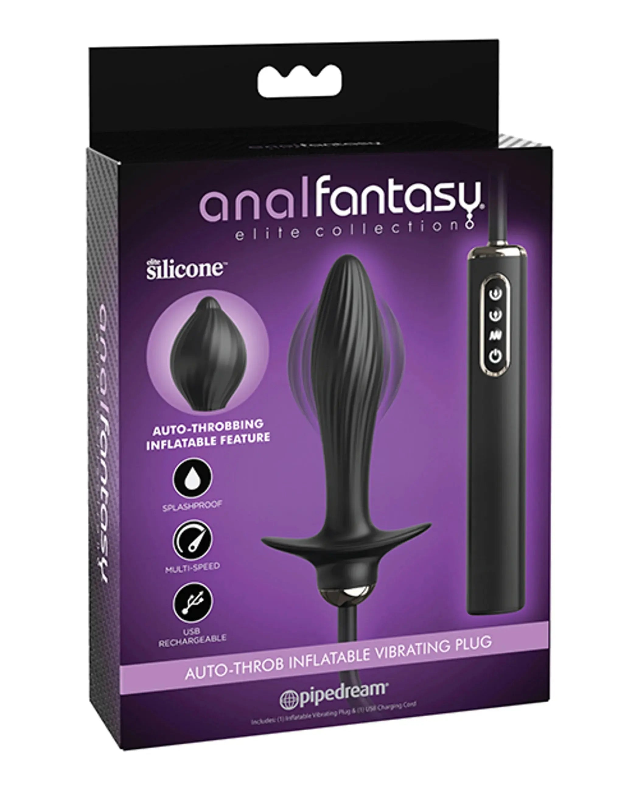 Anal Fantasy Elite Auto-Throb Inflatable Plug Black Pipedream Products