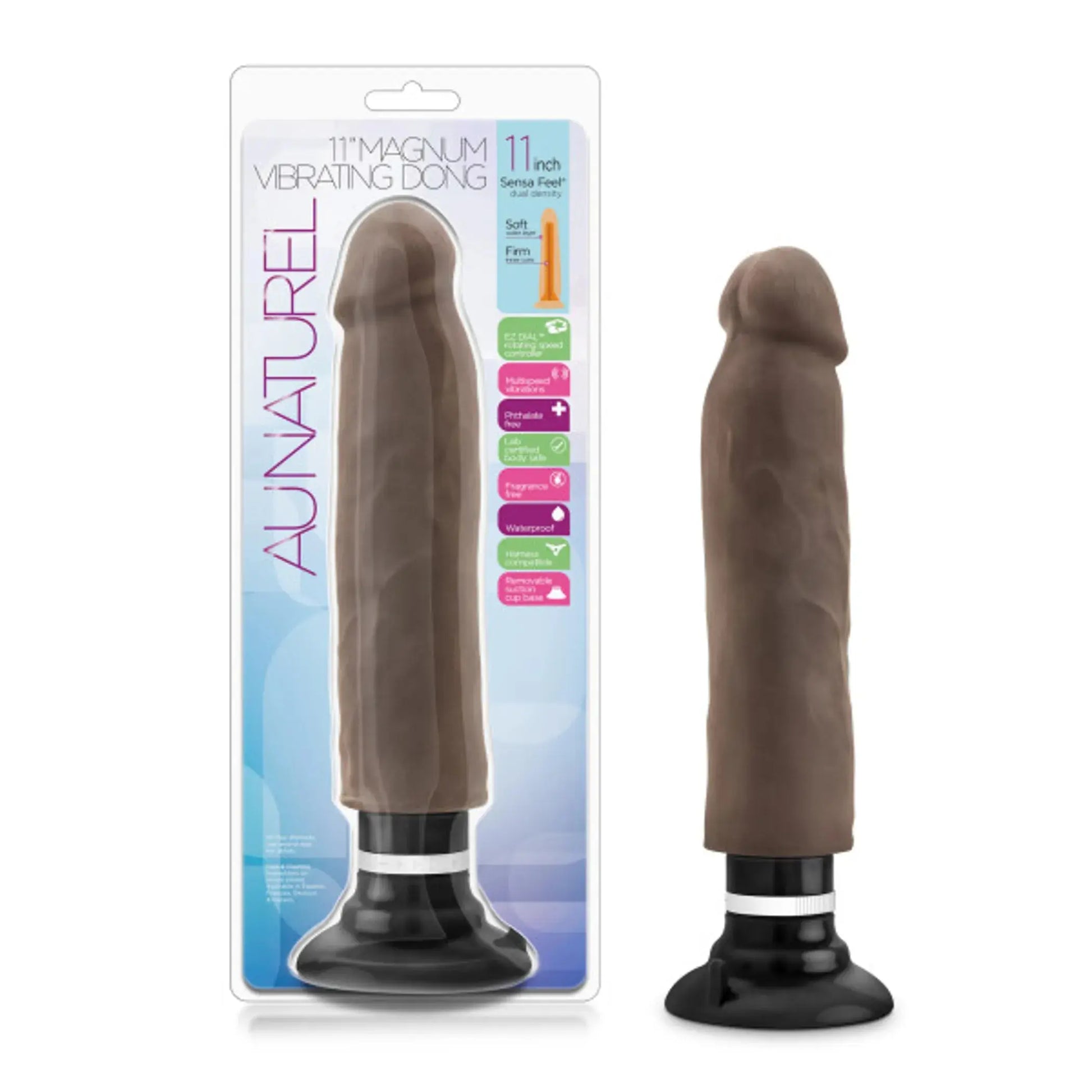 Au Naturel 11-Inch Sensa Feel Magnum Vibrating Dong Chocolate Blush Novelties