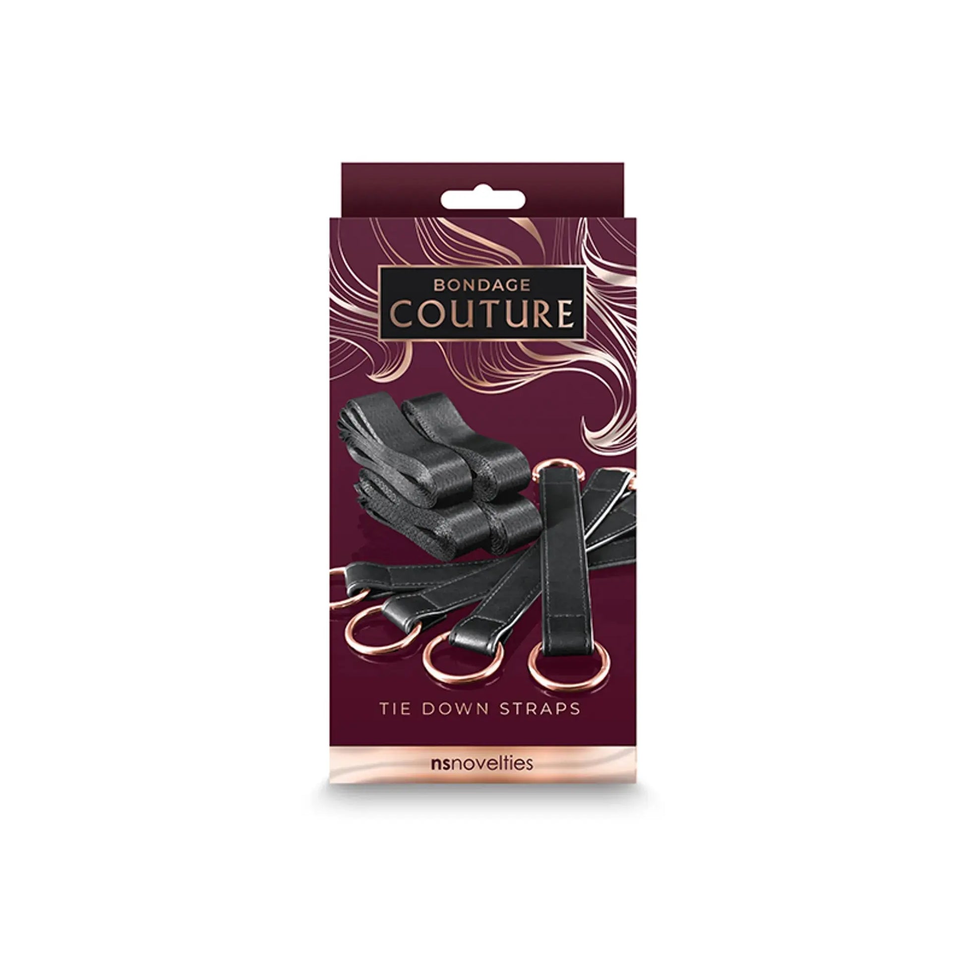 BONDAGE COUTURE TIE DOWN STRAPS BLACK W/ ROSE GOLD NS Novelties