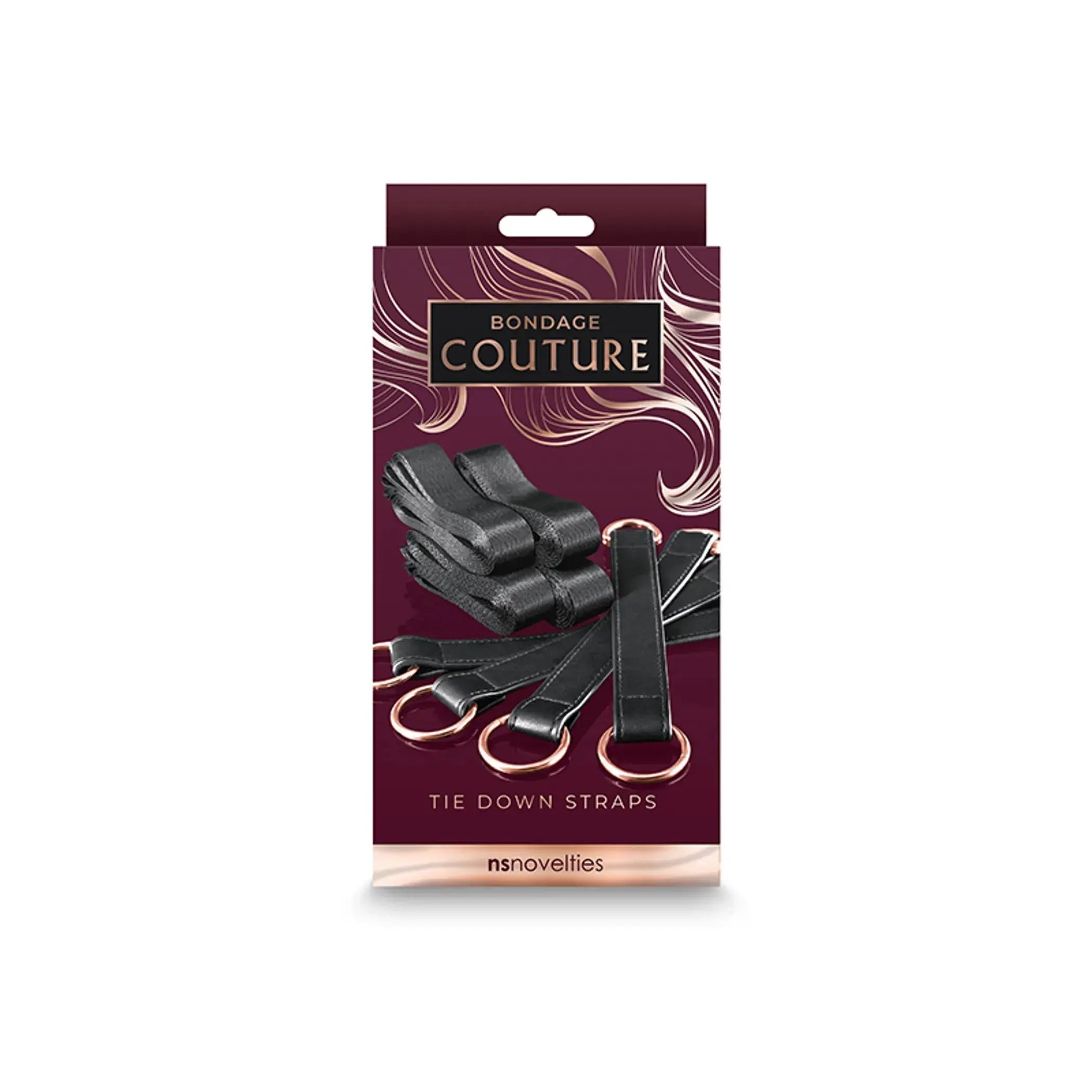 BONDAGE COUTURE TIE DOWN STRAPS BLACK W/ ROSE GOLD NS Novelties