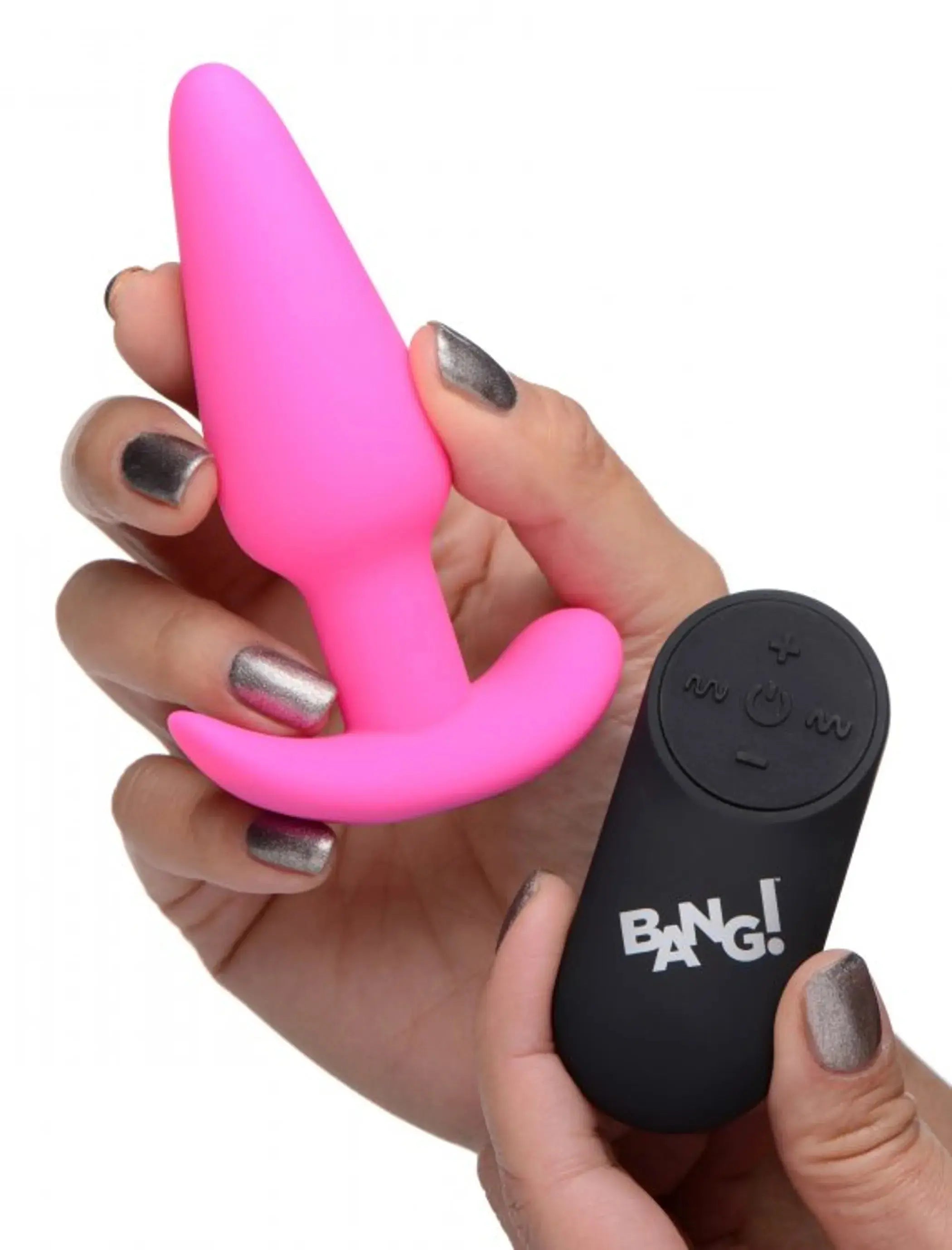 Bang! 21x Vibrating Silicone Butt Plug with Remote - Pink XR Brands