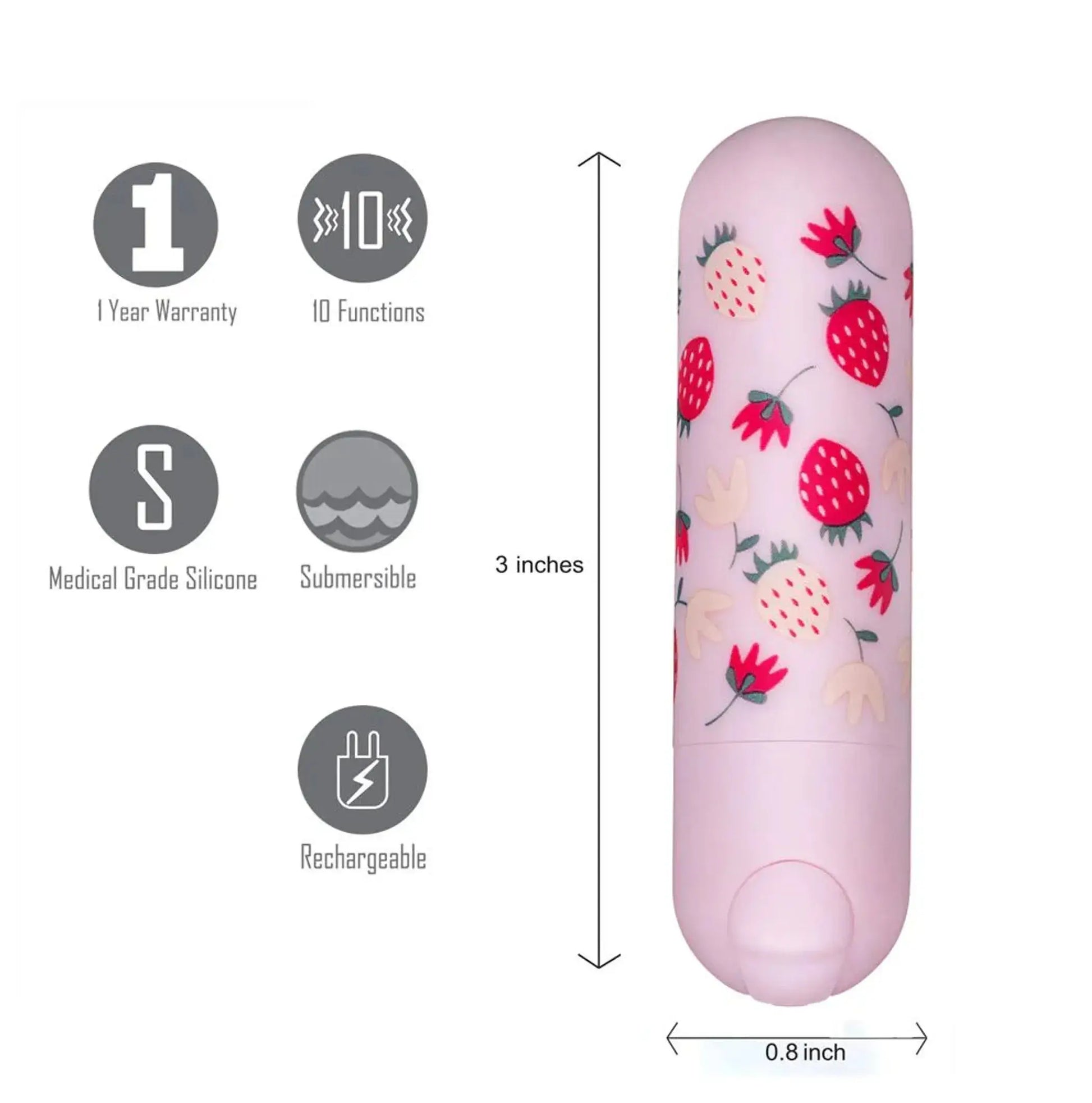 Bari Mini Bullet Vibrator With Strawberry Pattern Maia Toys