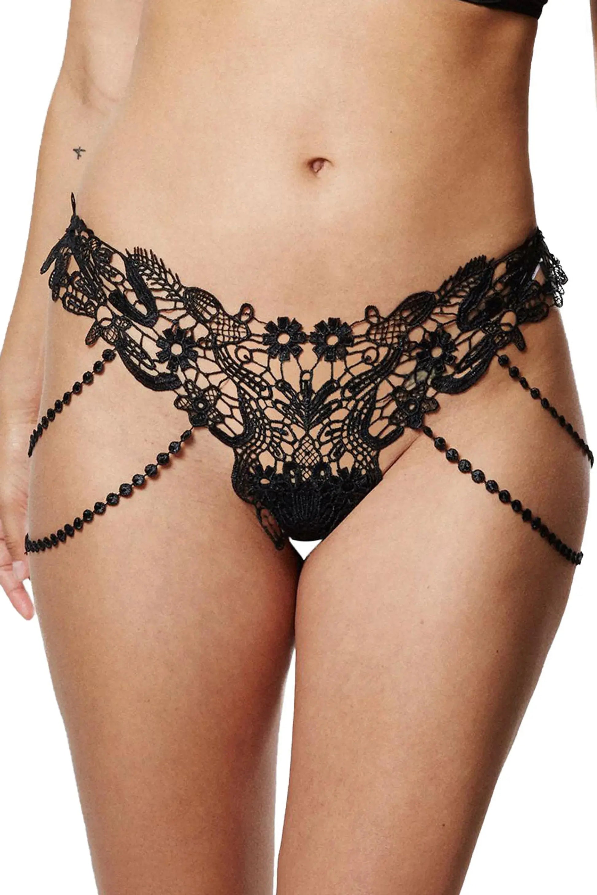 Beaded Chain Embroidery Thong La Belle Fantastique